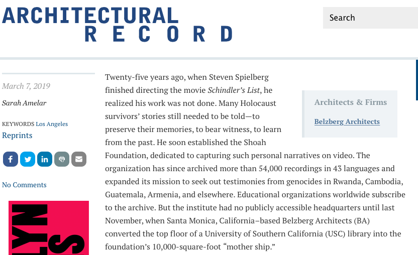 2019.03.07 Architectural Record_Nicola Anthony_USC Shoah Foundation