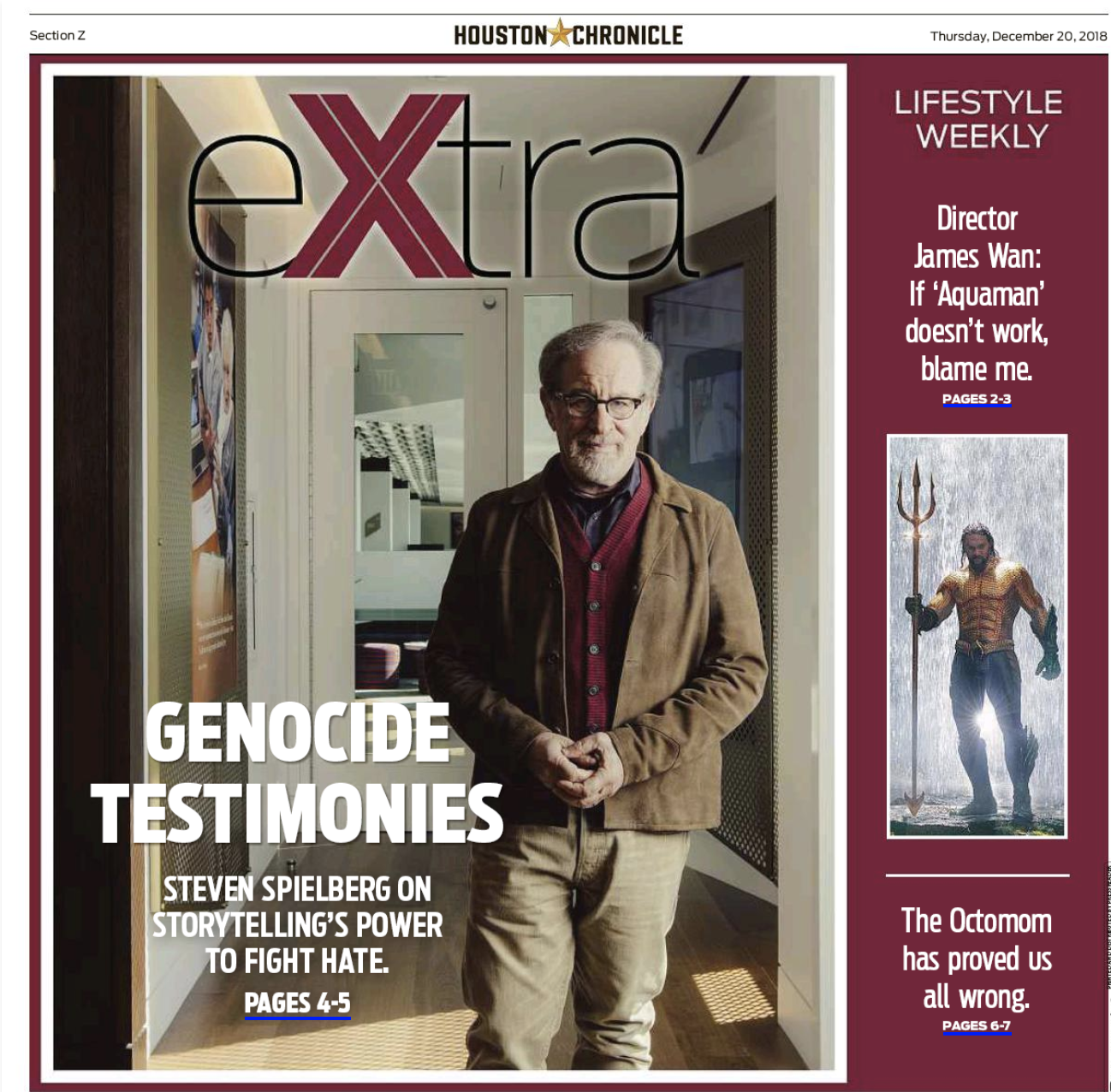 HoustonChronicle_Genocide-Testimonies-Steven-Spielberg-on-storytelling_s-power-to-fight-hate_20_12_18Cover