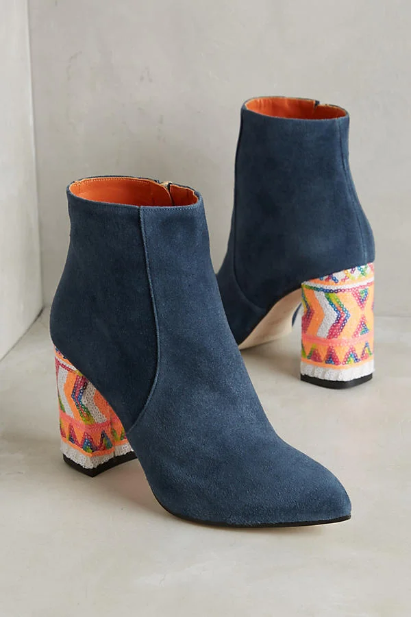 Suede Sequin Heel Boots by Bams
