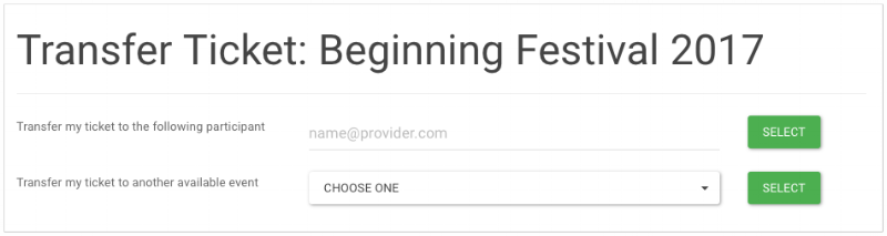 Self-service transfers to another person or event on the platform.