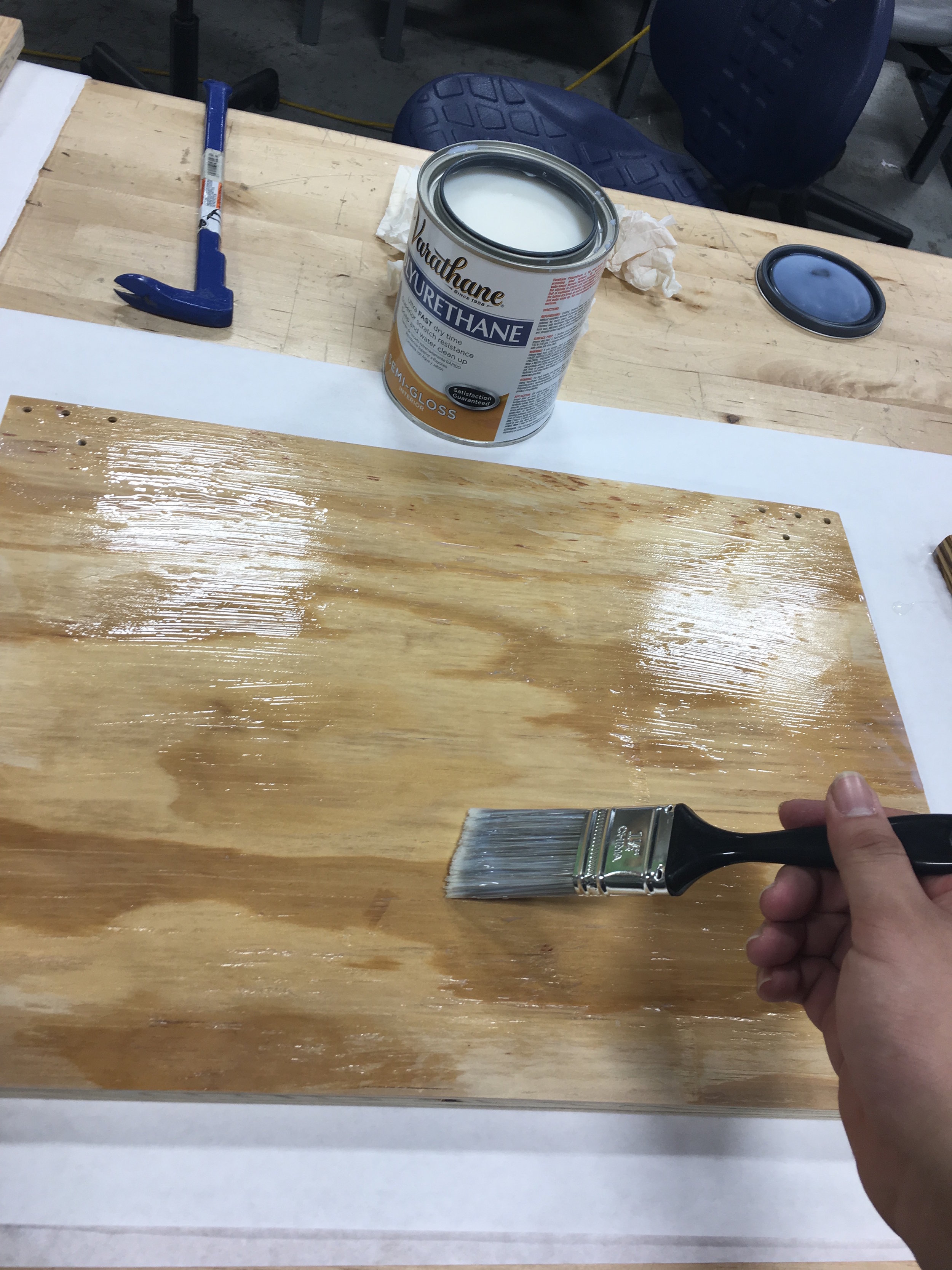 Applying polyurethane coating (3x)