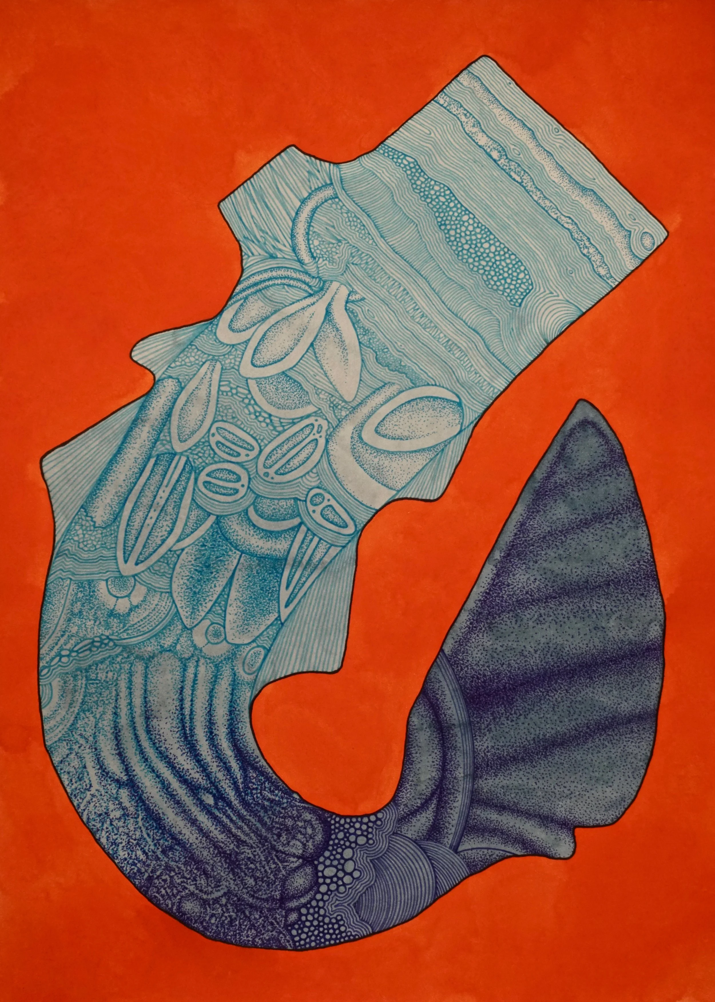 Ichthyoid 9. Watercolor and Pen on Paper 10”X 14” 2019