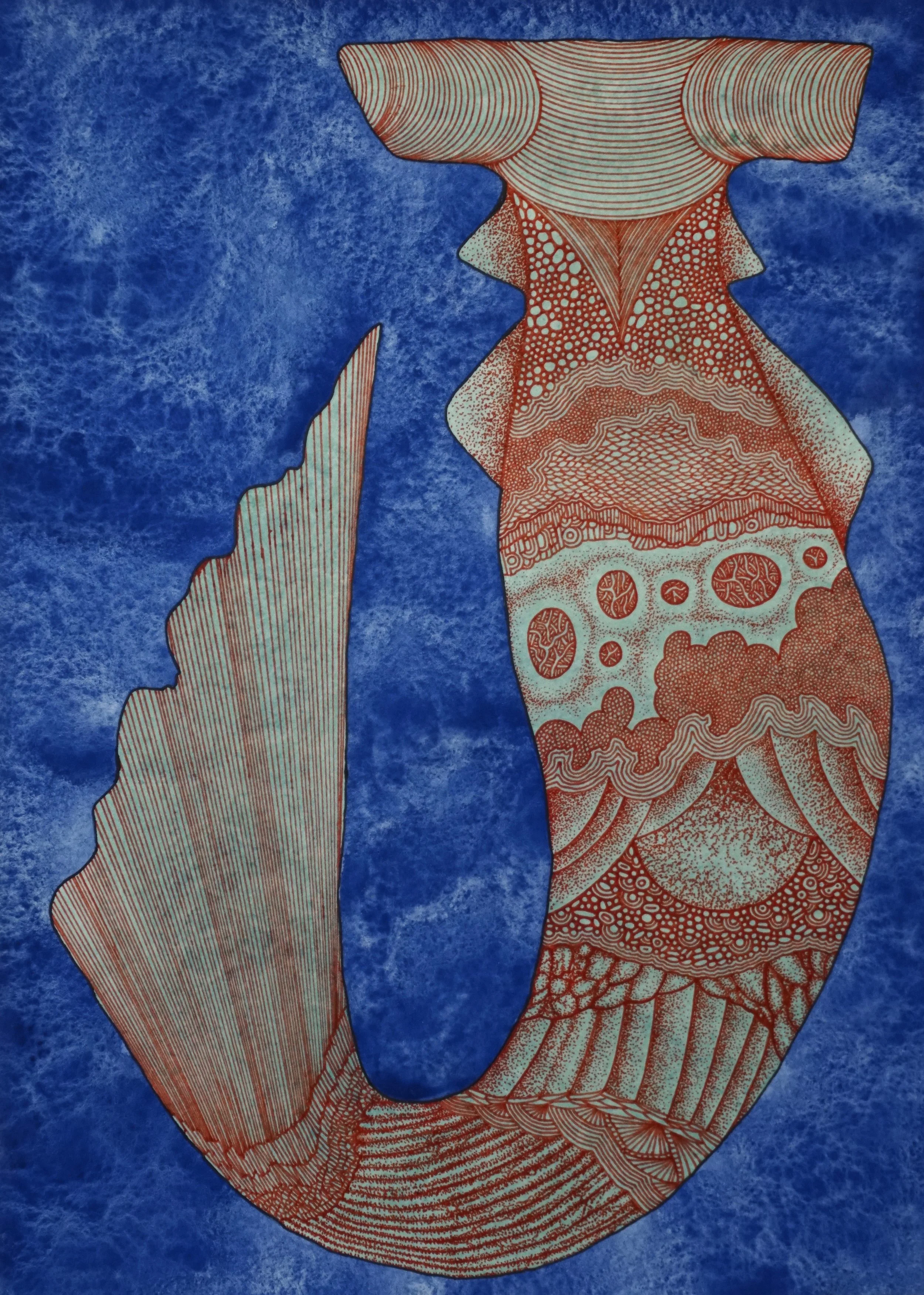 Ichthyoid 13. Watercolor and Pen on Paper 10”X 14” 2019