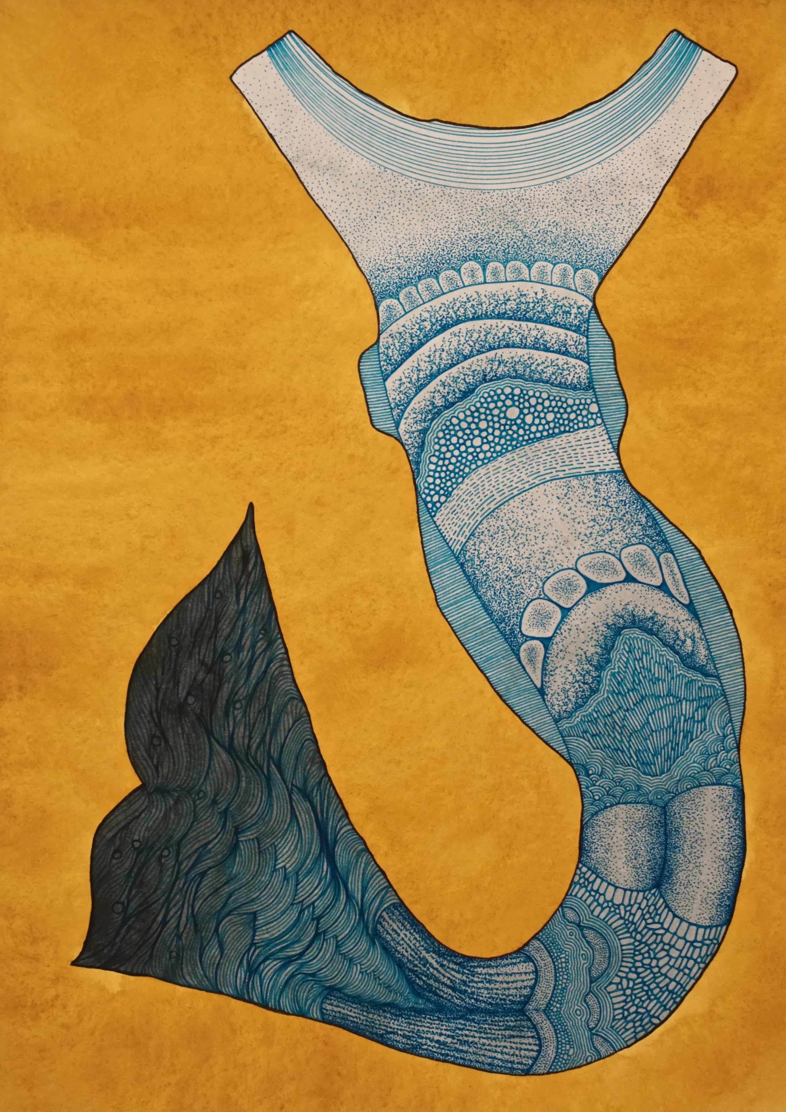 Ichthyoid 15. Watercolor and Pen on Paper 10”X 14” 2019