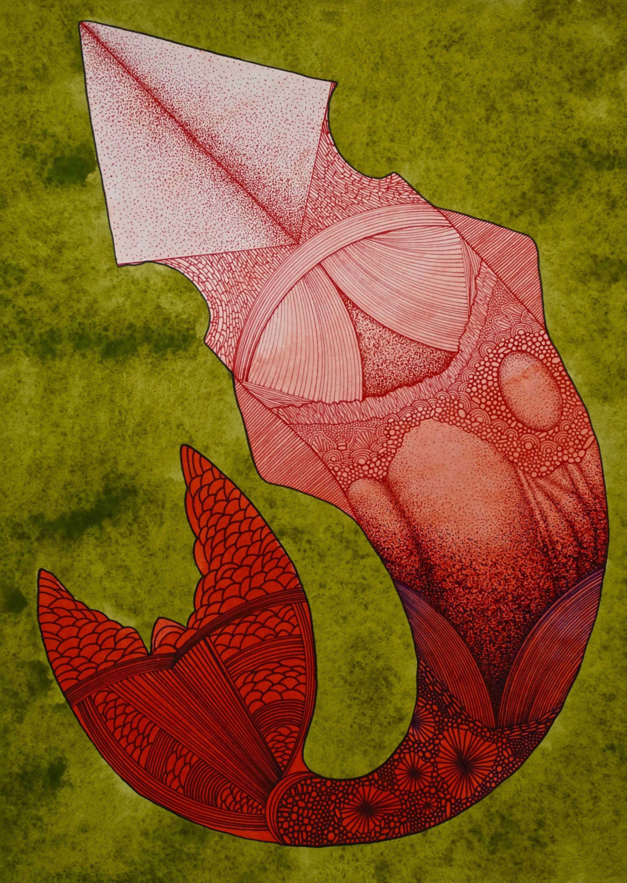 Ichthyoid 16. Watercolor and Pen on Paper 10”X 14” 2019