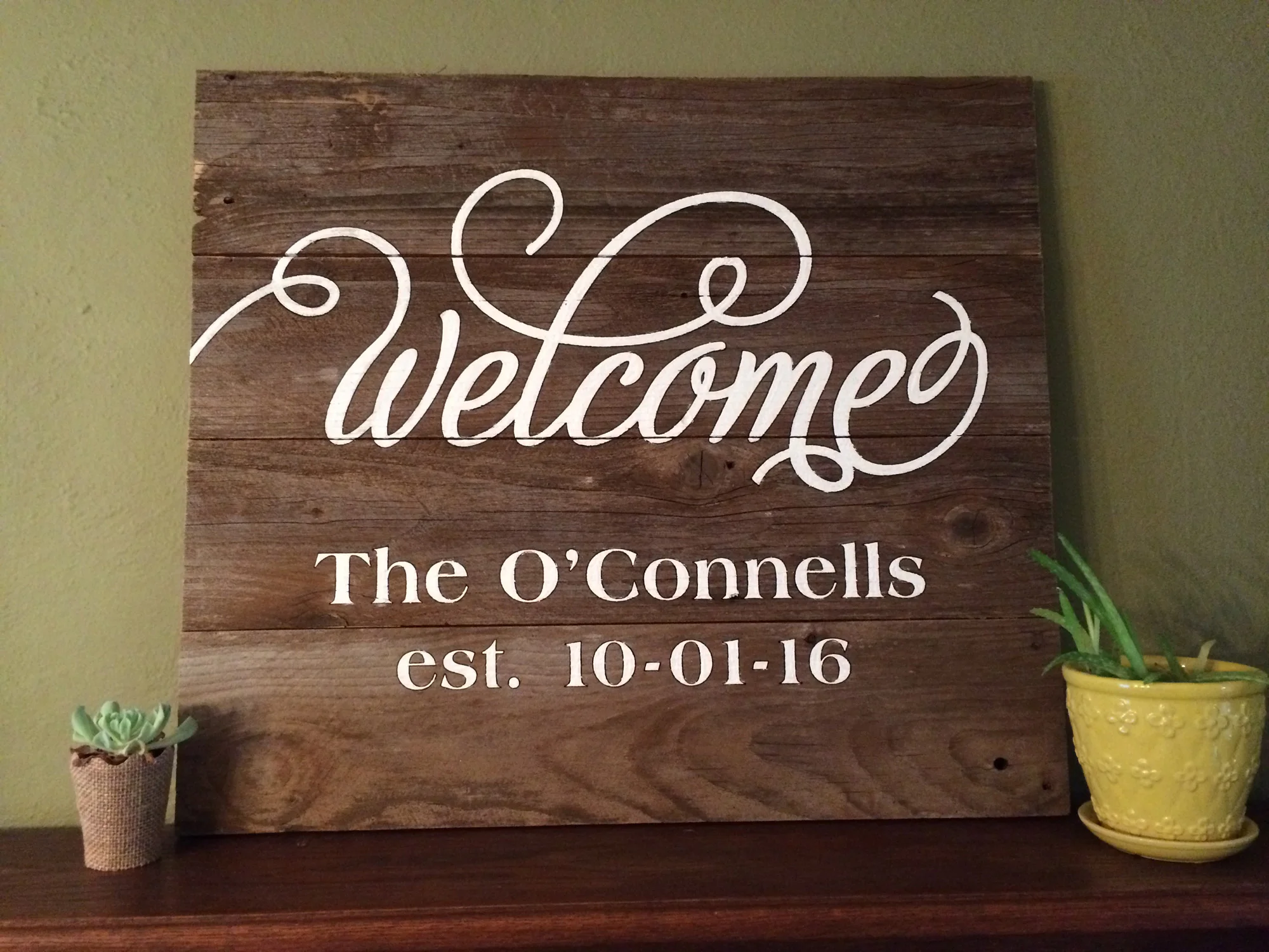 Custom wood welcome sign