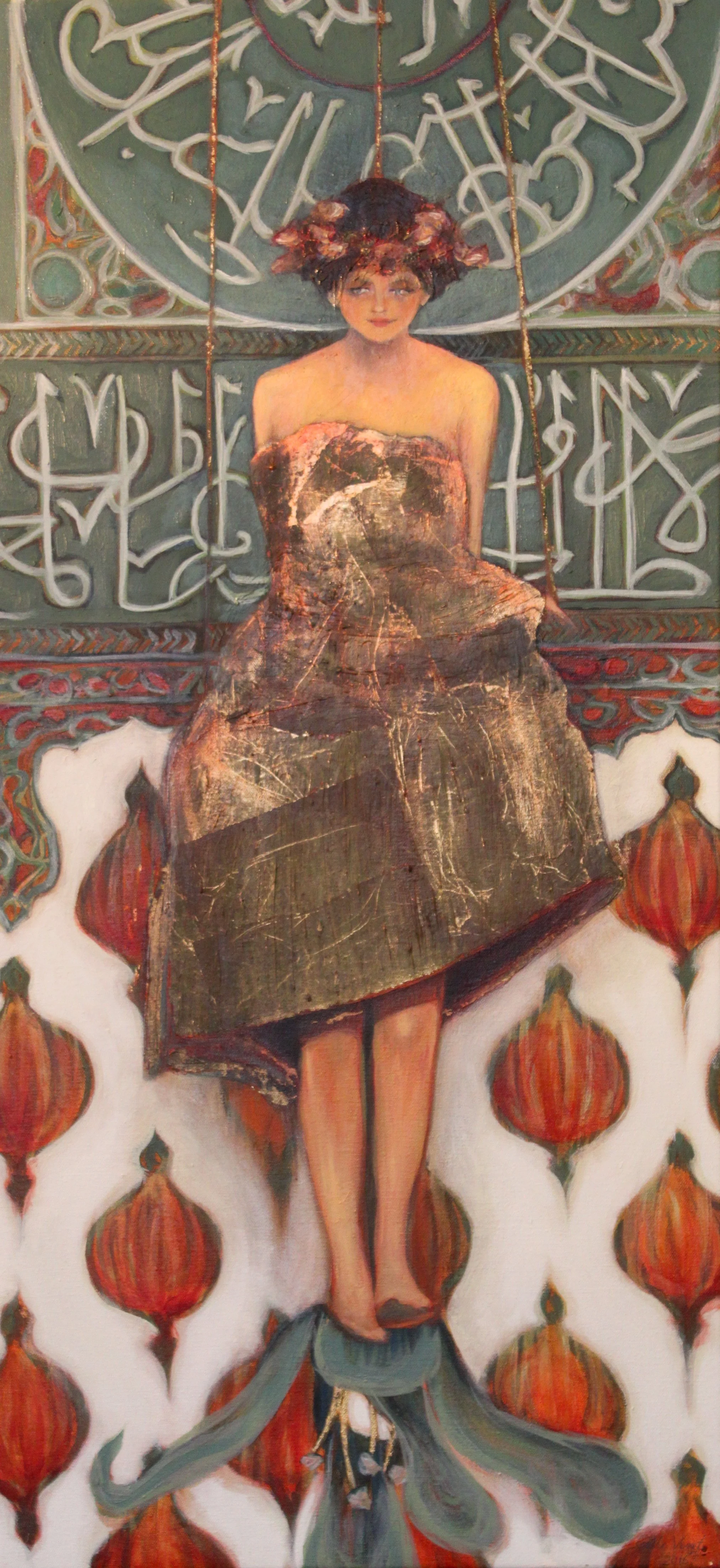 Marionette with Mandala (20"x40") Oil on Canvas with Gold Leaf