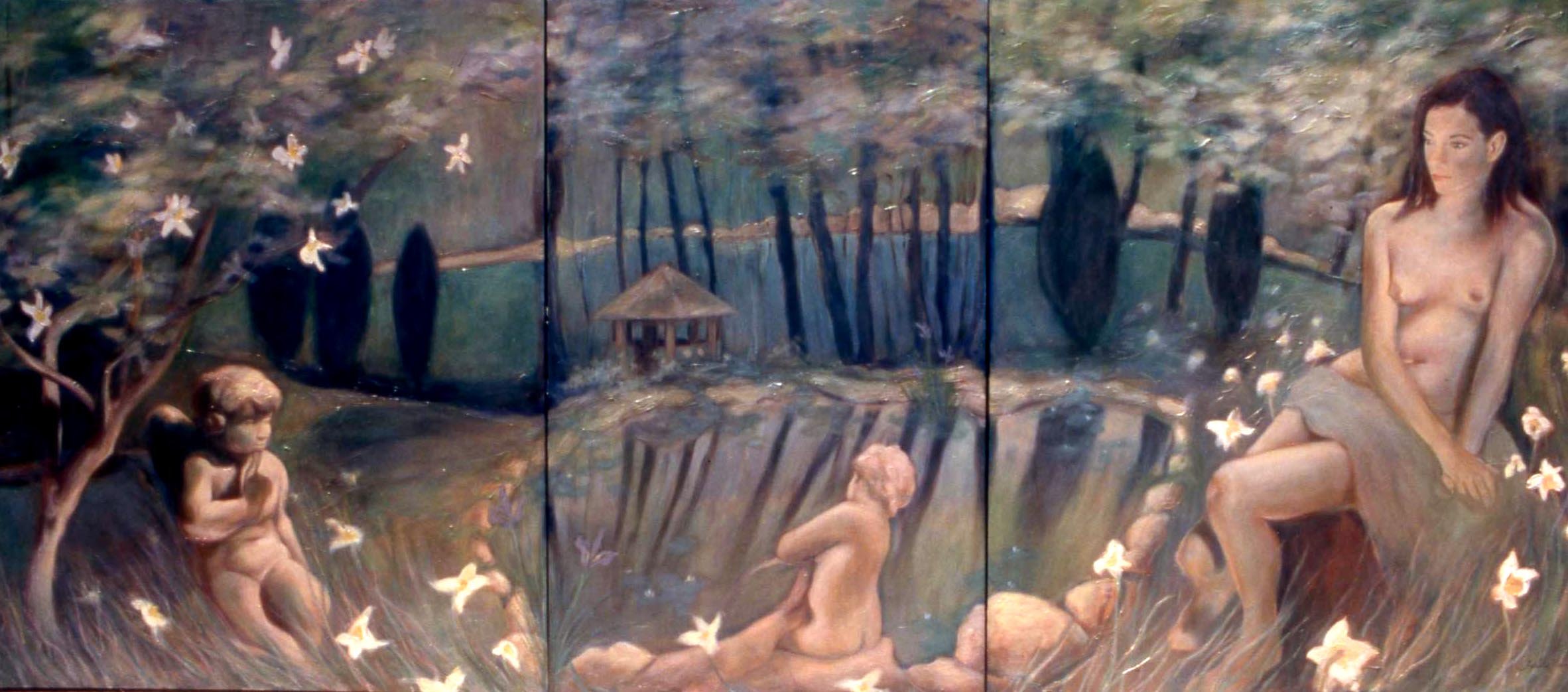 Garden Mural Full View (Bathroom Installation in Atlanta) Oil on Canvas