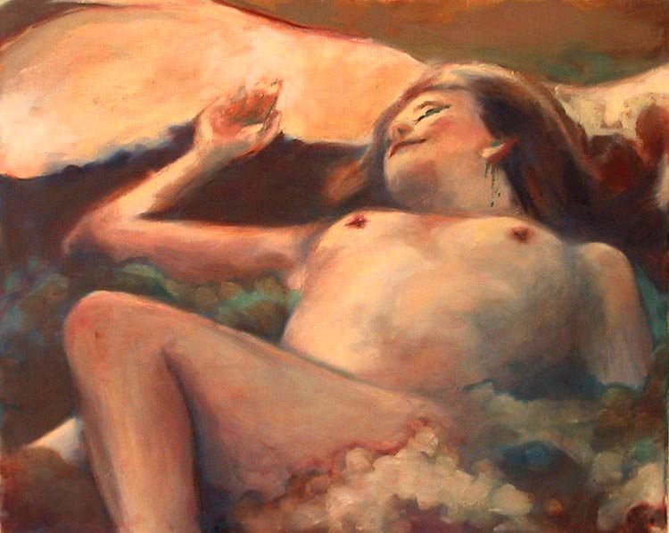 Barebreasted Woman Sleeping (24"x30") Oil on Canvas