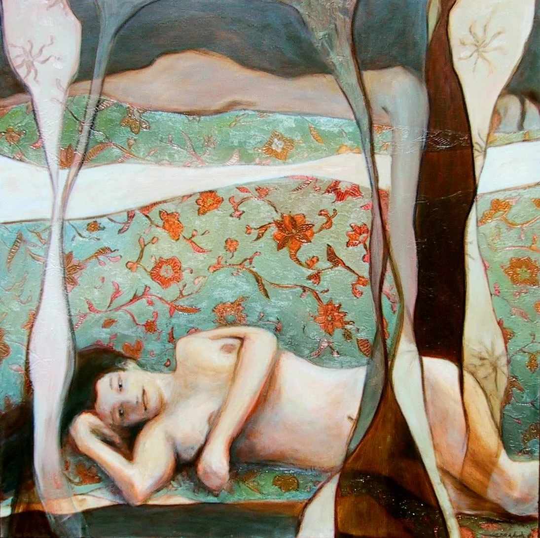 Blue and Orange Floral (48"x48") Oil on Canvas