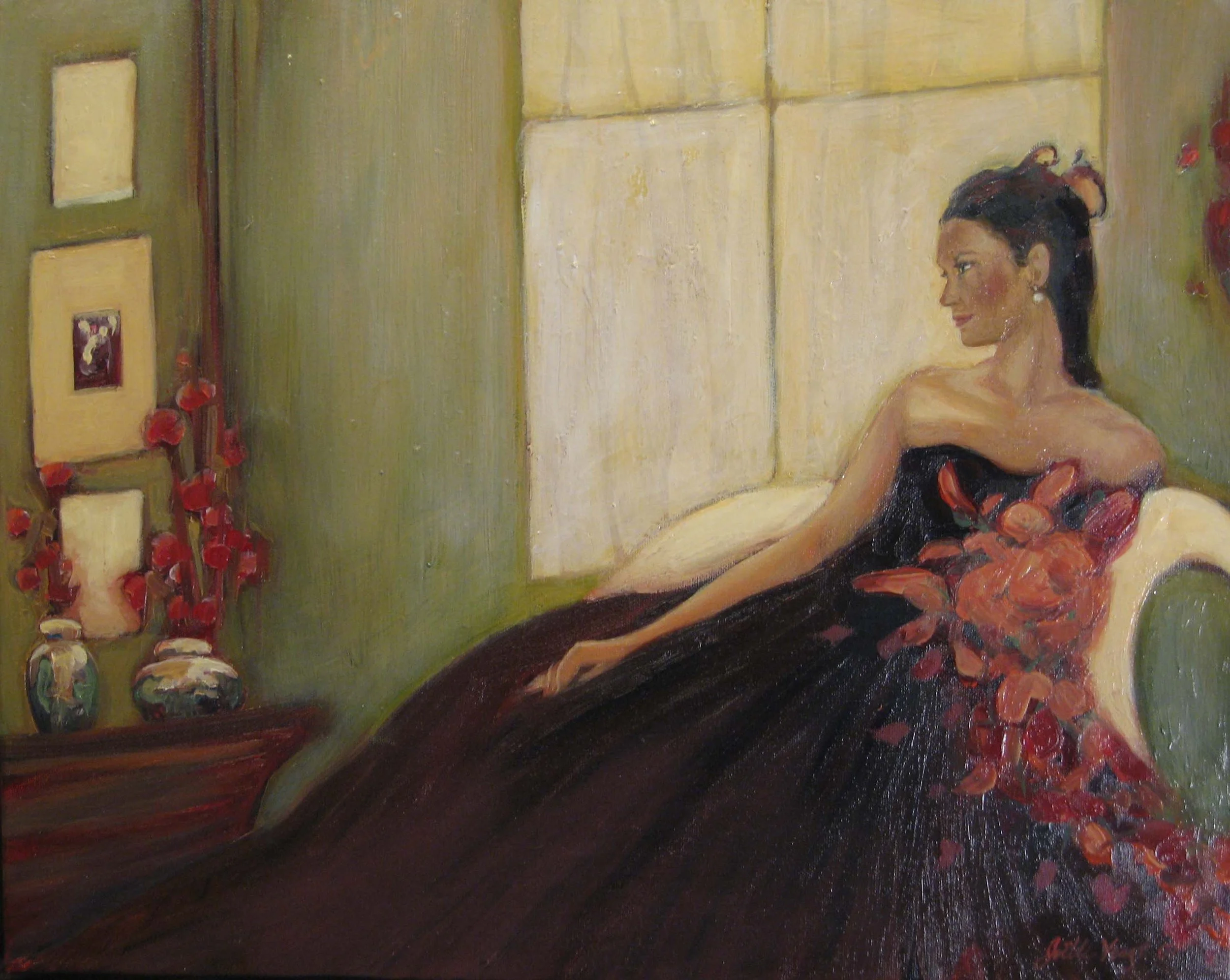 Waiting with Flowers (18"x24") Oil on Canvas