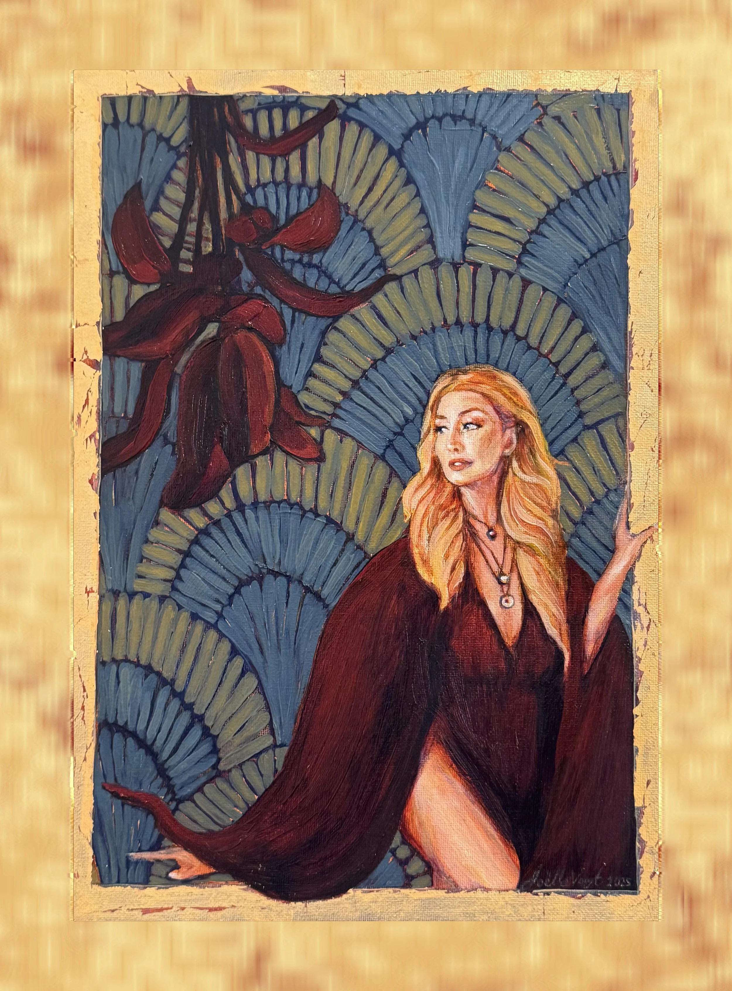 Heartbeats (9"x12"") oil on canvas with gold leaf