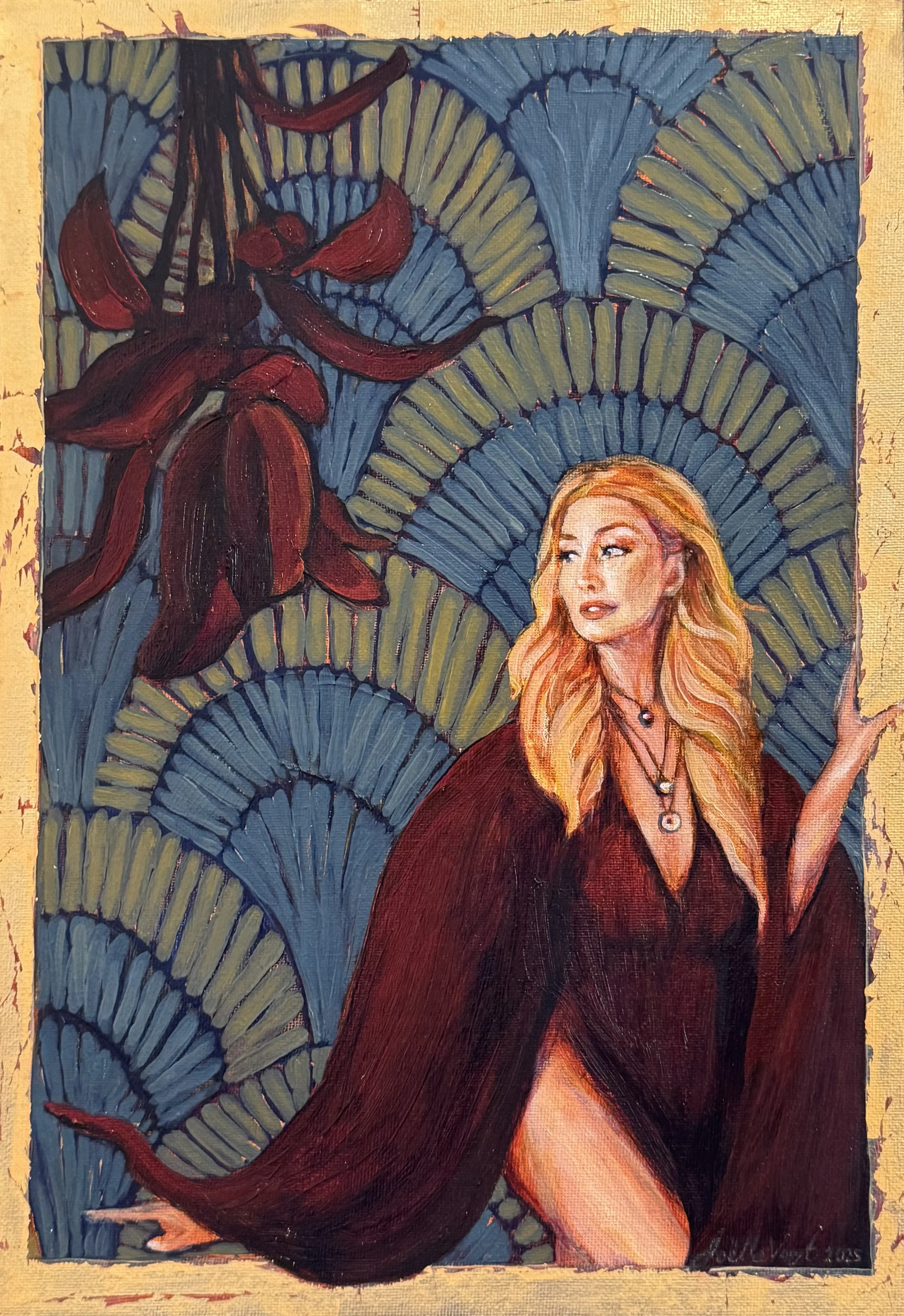 Heartbeats (9"x12"") Oil on Canvas with gold leaf $420