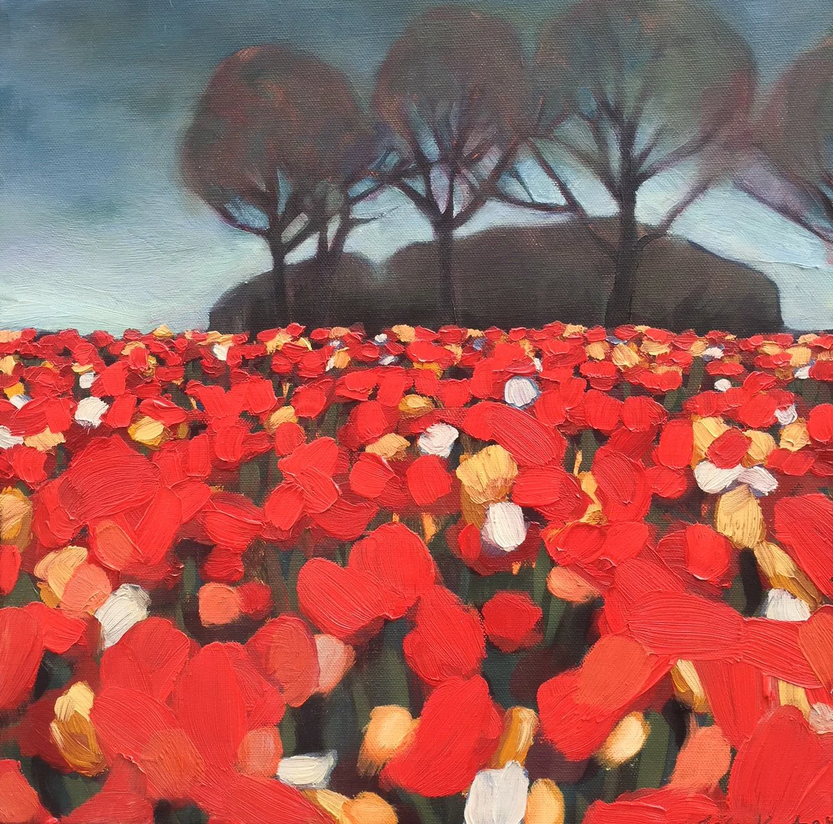 Keukenhof: Tulips and Daffodils (14"x14") Oil on Canvas NFS