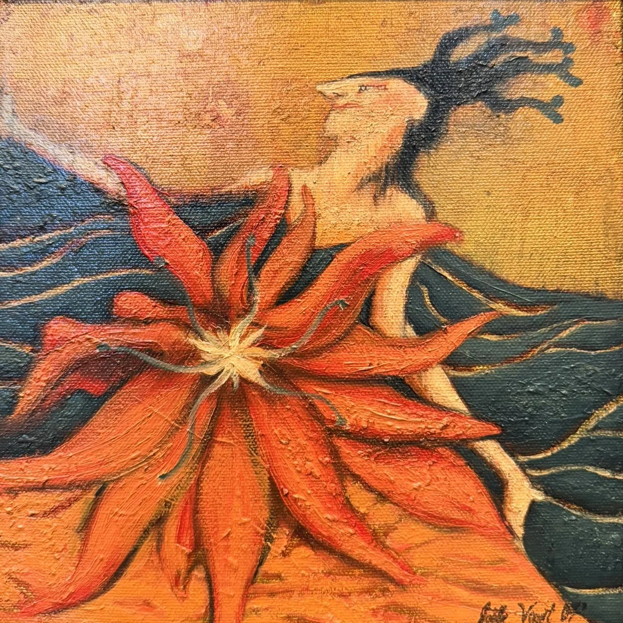 Dancing Isabella (8"x8") Oil on Canvas with Gold Leaf