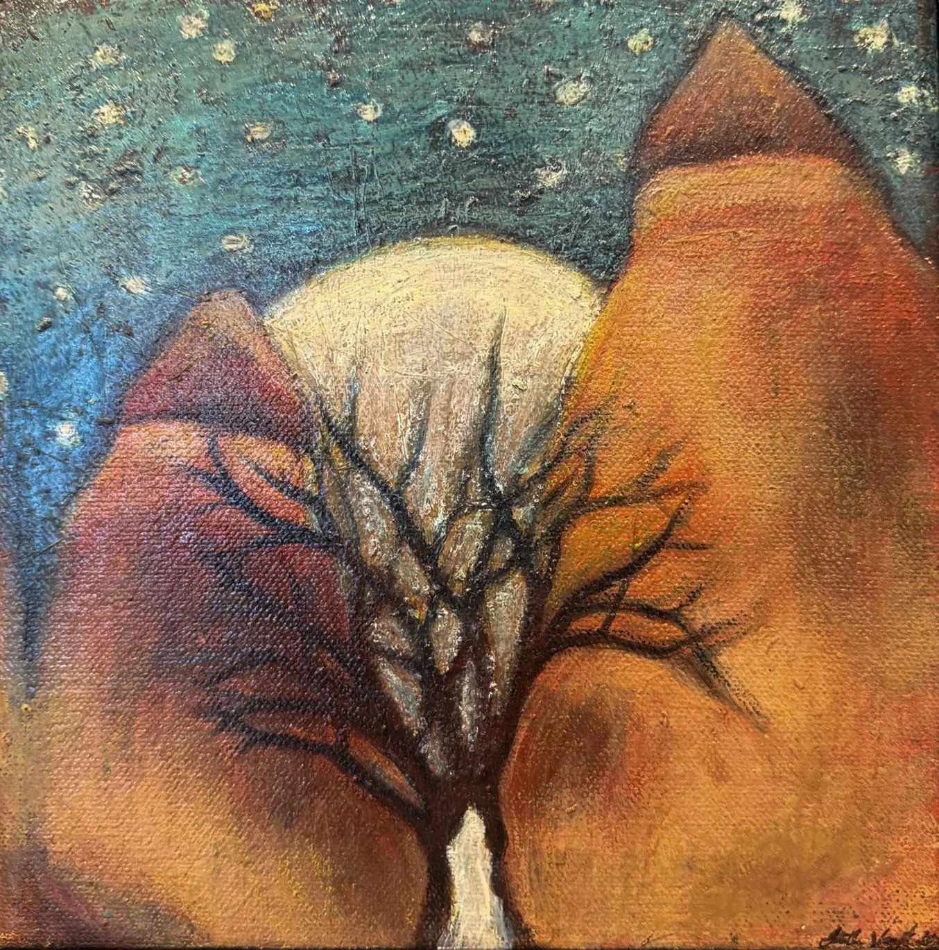 Cappadocian Night (8"x8") Oil on Canvas