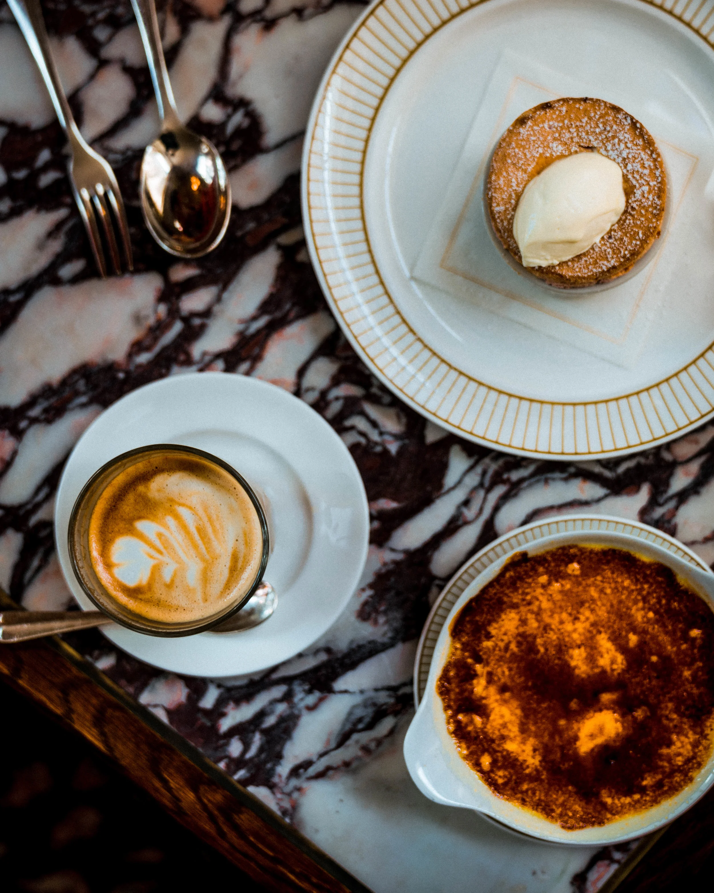 Strawberry souffle, creme brulee