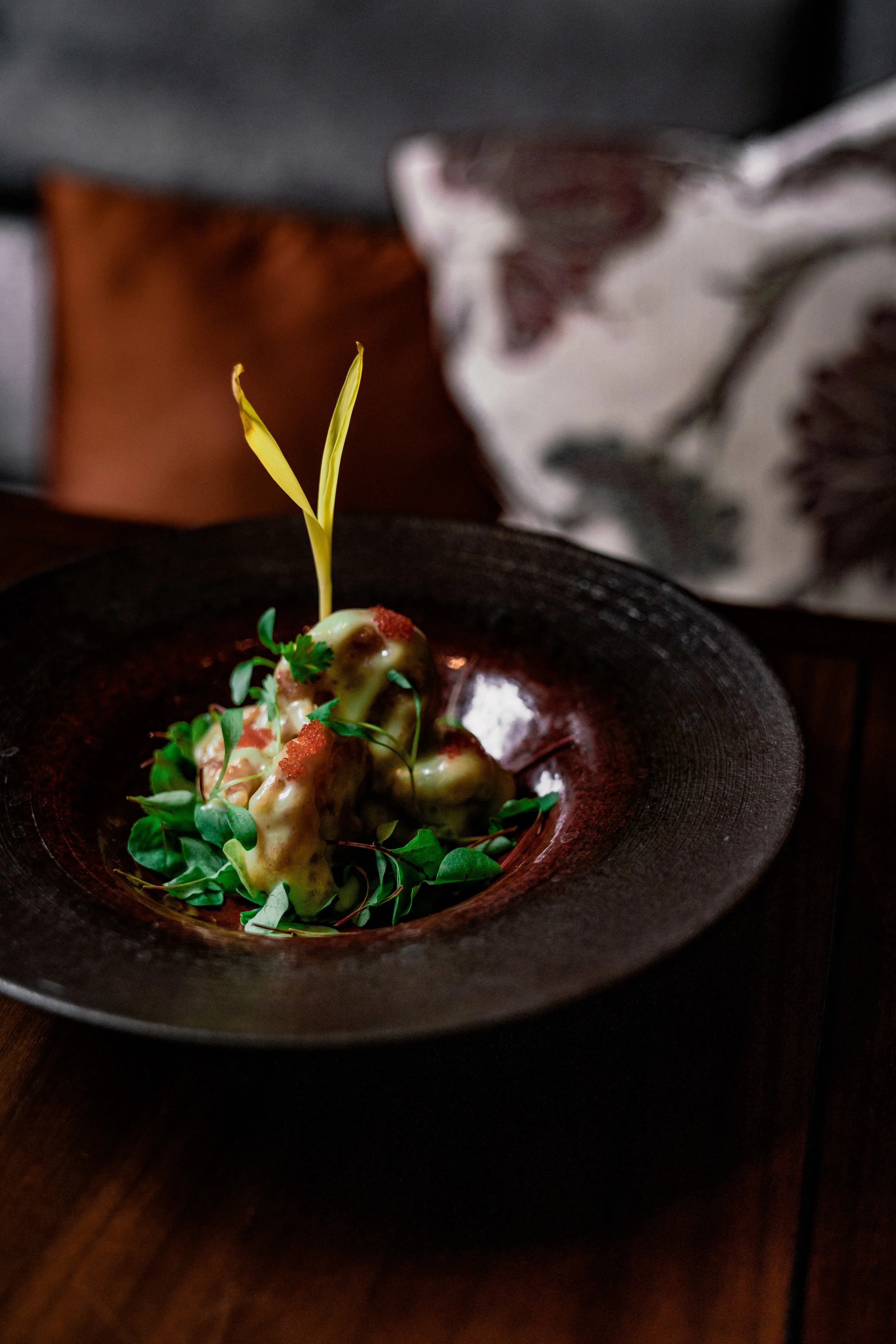 Wasabi king prawns with orange tobiko