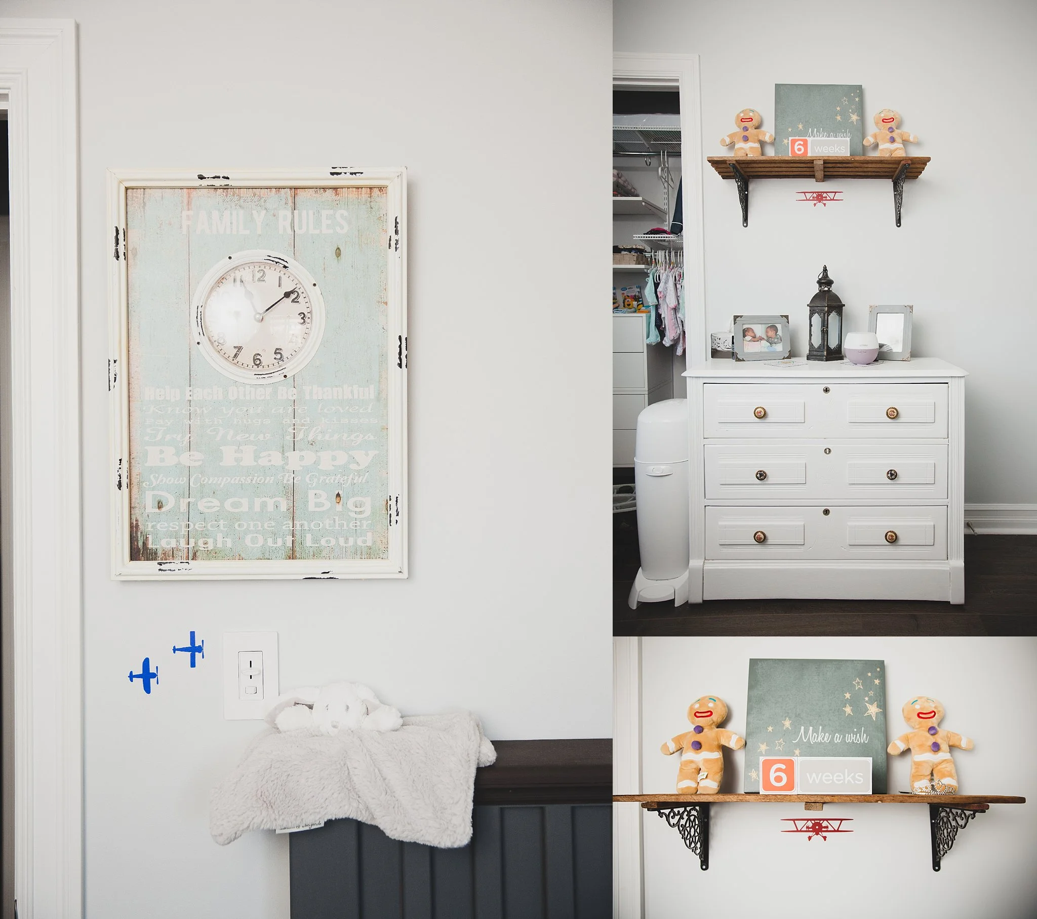 Hand painted vintage dresser. Rustic Sign in nursery - Be Happy Dream Big. 