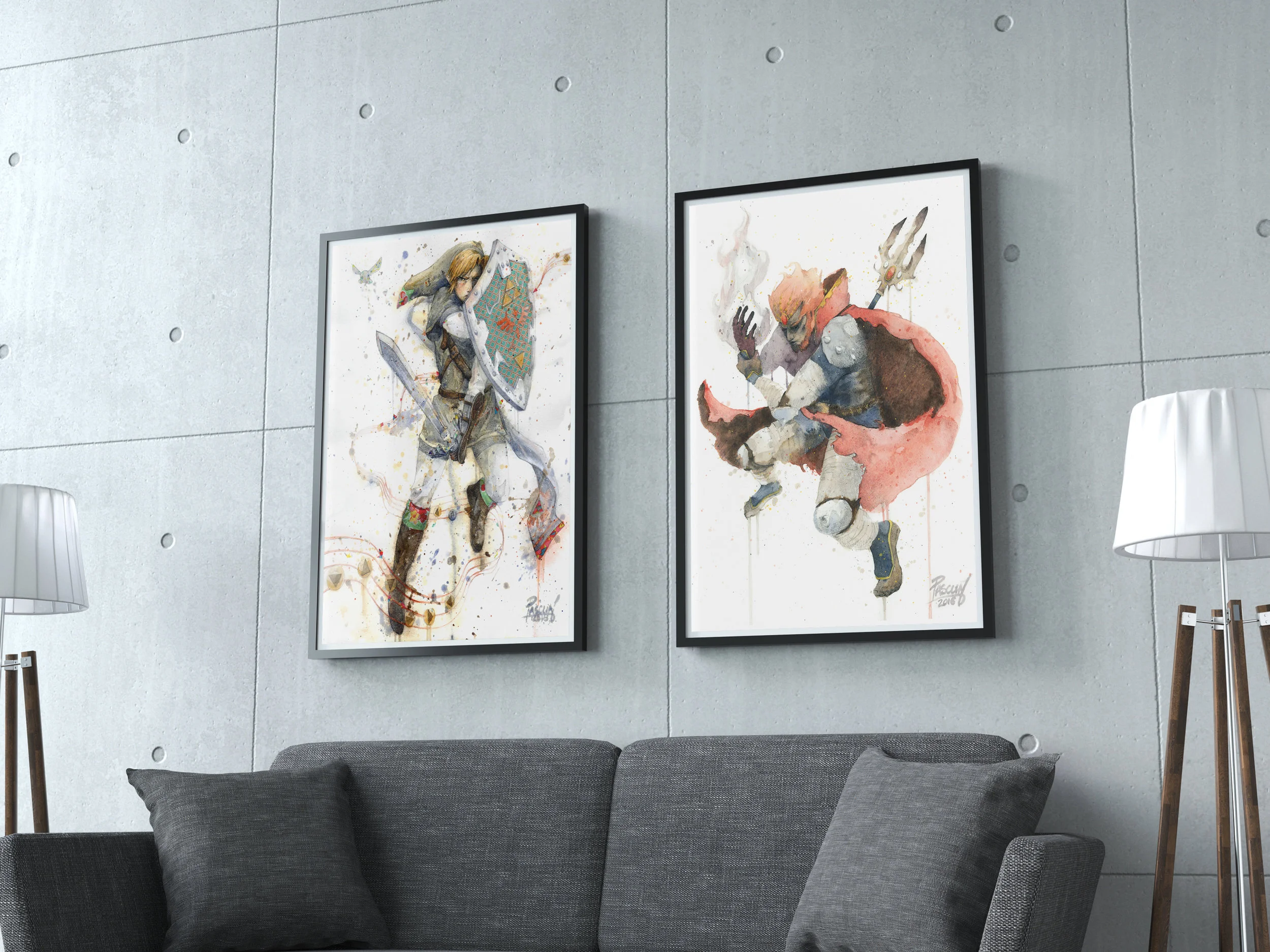 Link-Legend-of-Zelda-watercolor-by-geoff-pascual-wall-frame