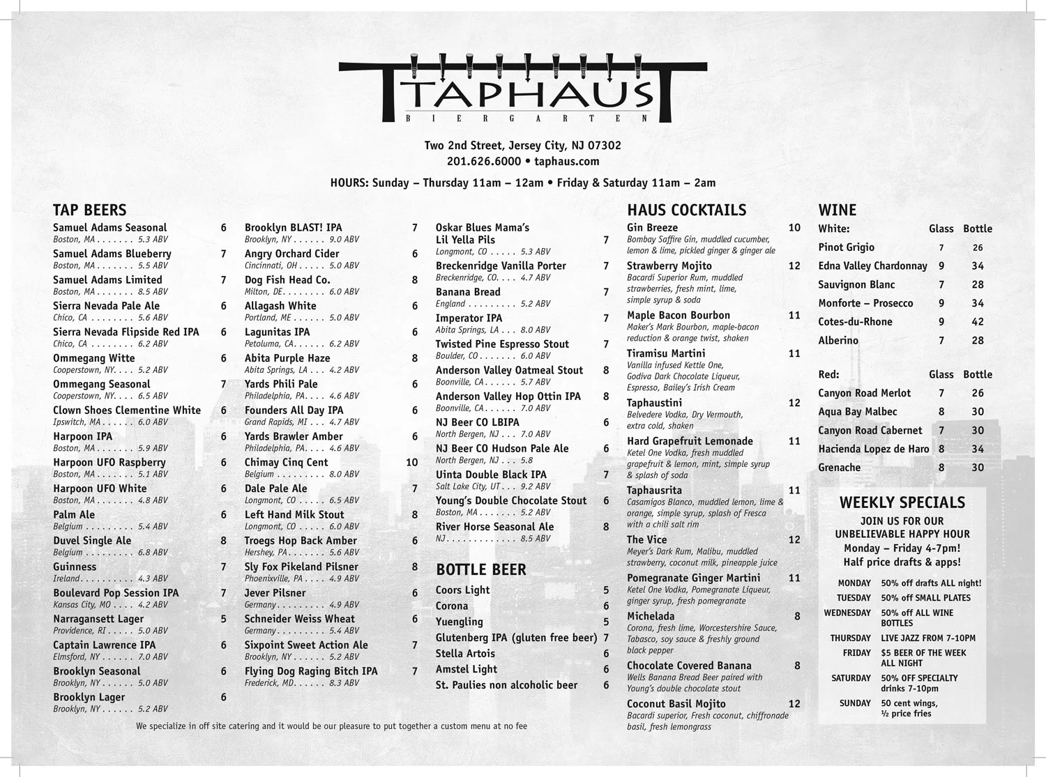 front of menu  15"x11" printed on parchment