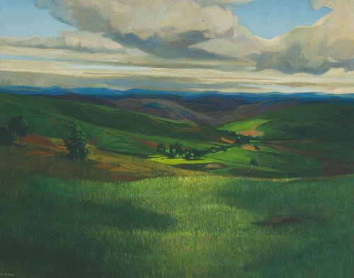 Diamond Bozas, Brooding Hills near Melmoth, oil on board.