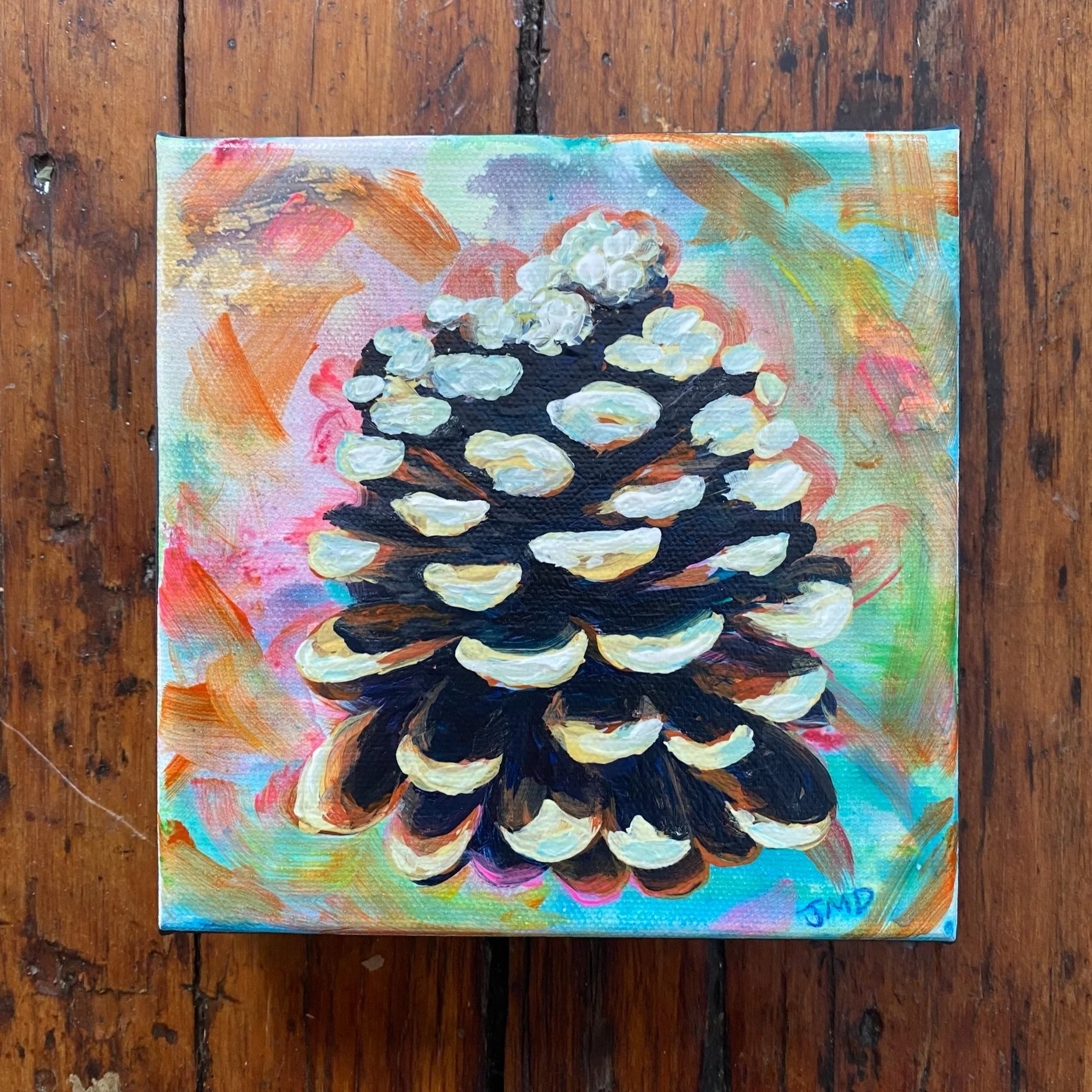 Funky Pinecone, 6x6" Acrylic on Canvas