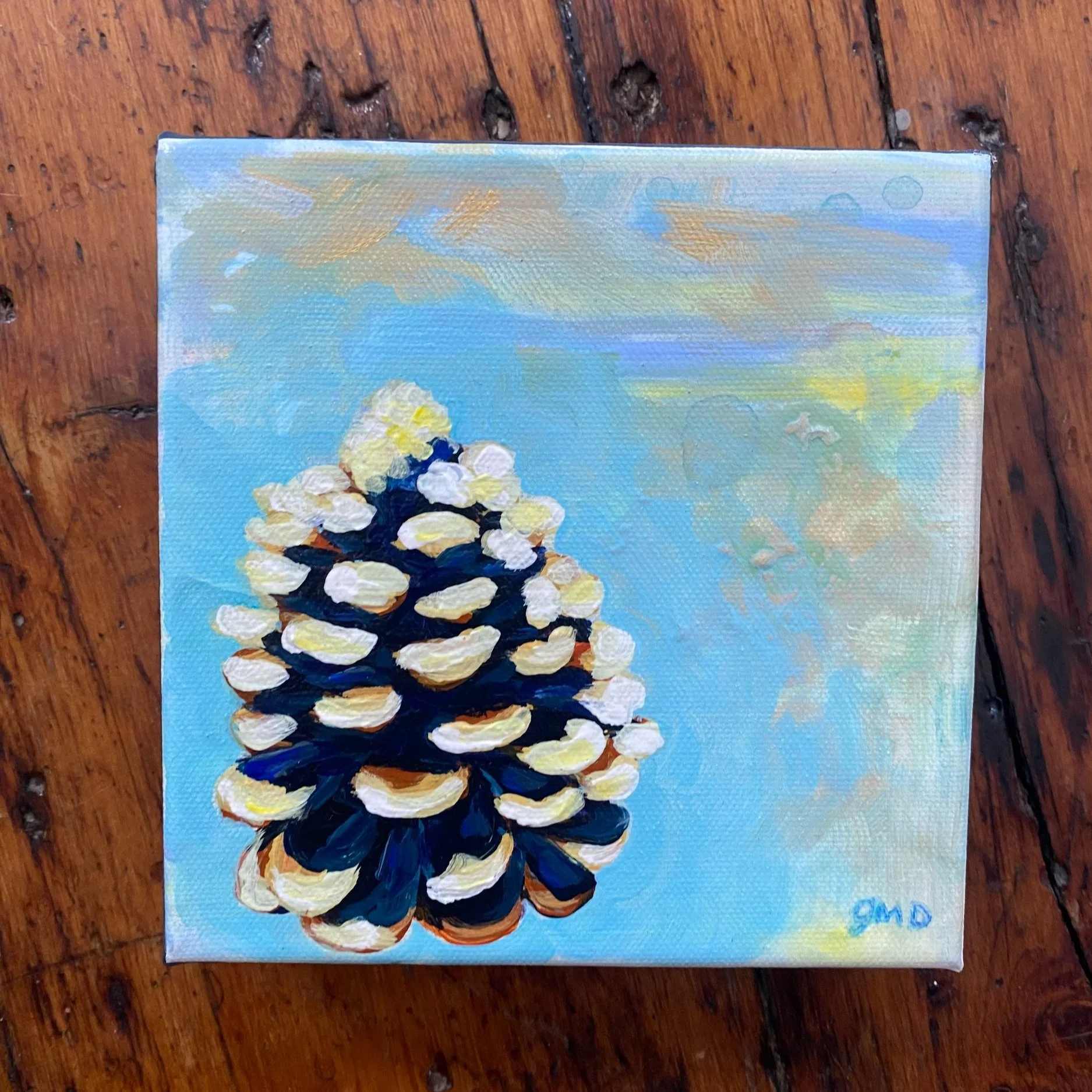 Funky Pinecone, 6x6" Acrylic on Canvas