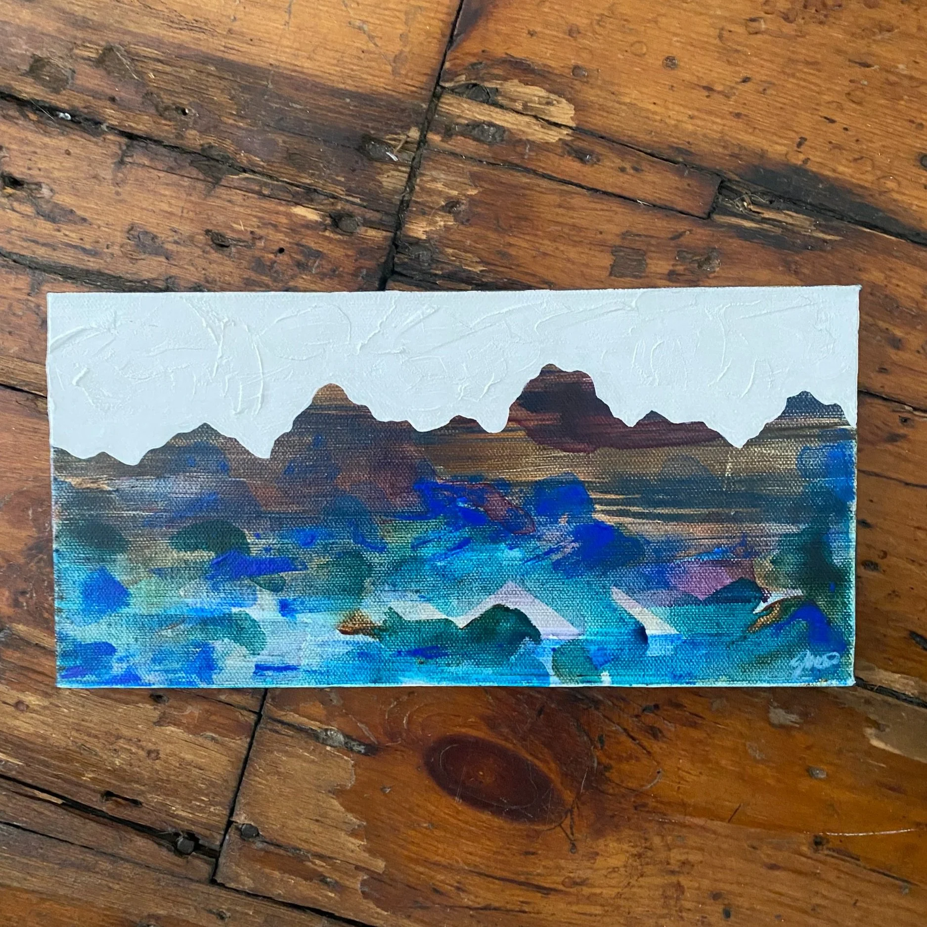 Abstract Mountain Painting, 6x12" Acrylic on Canvas