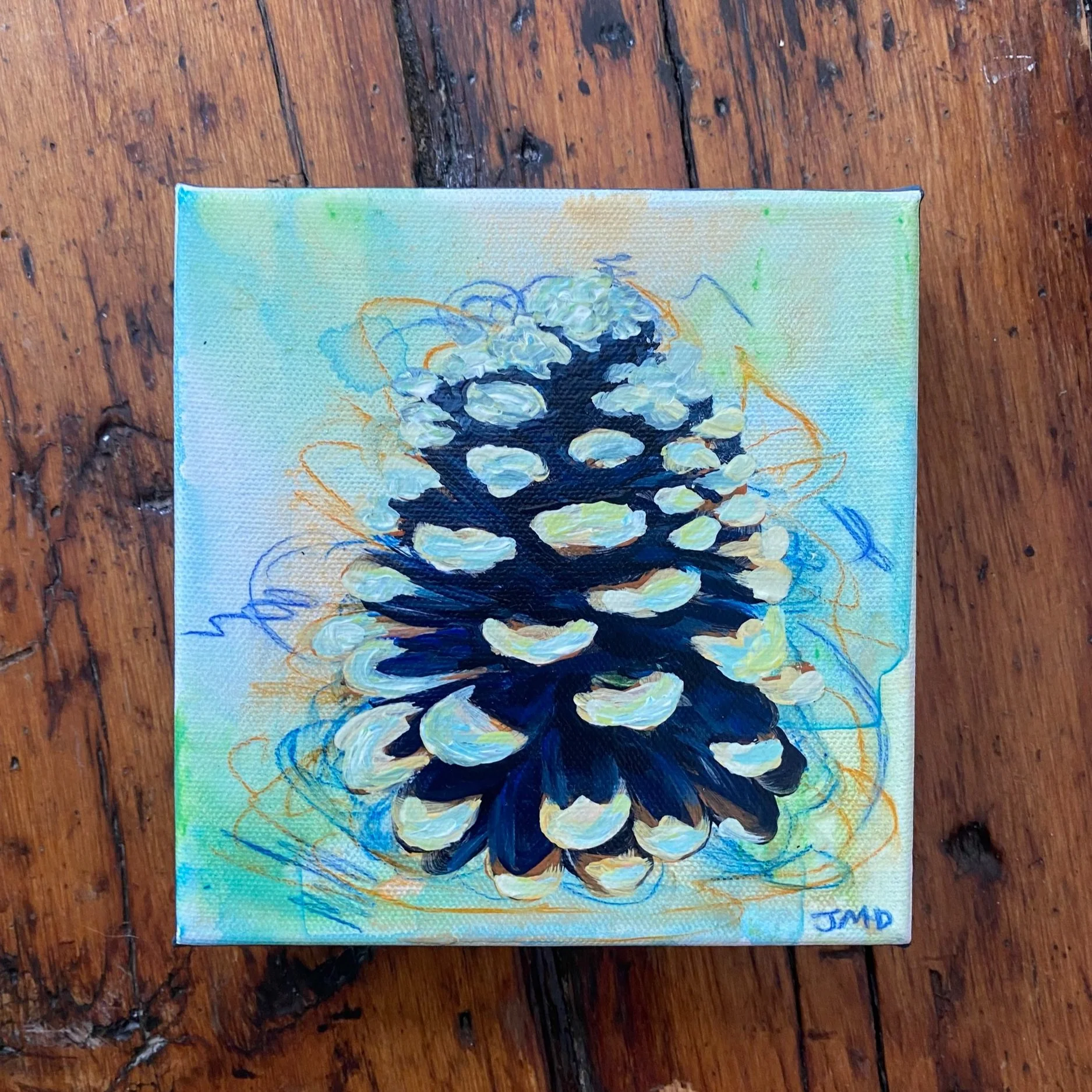 Funky Pinecone, 6x6" Acrylic on Canvas