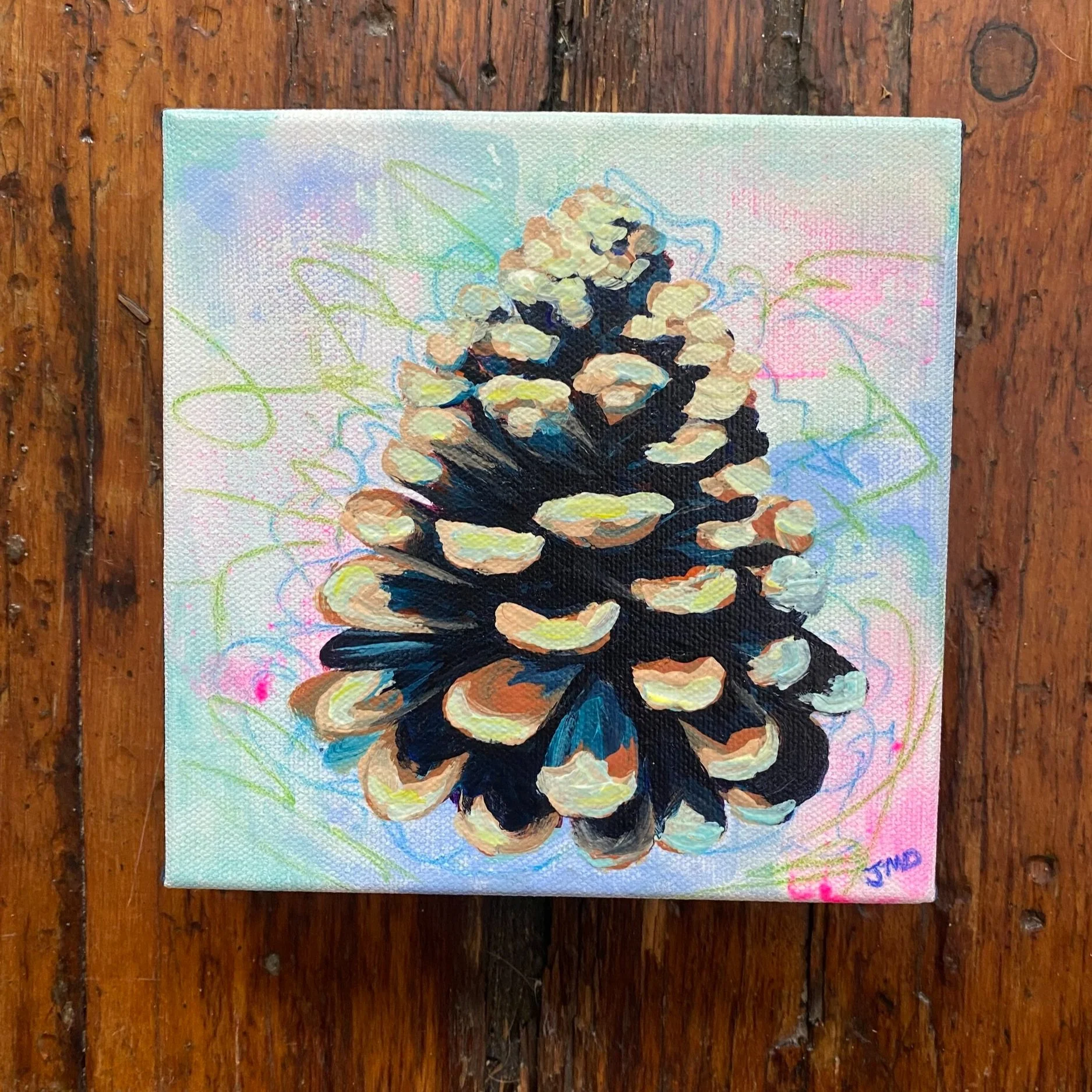 Funky Pinecone, 6x6" Acrylic on Canvas