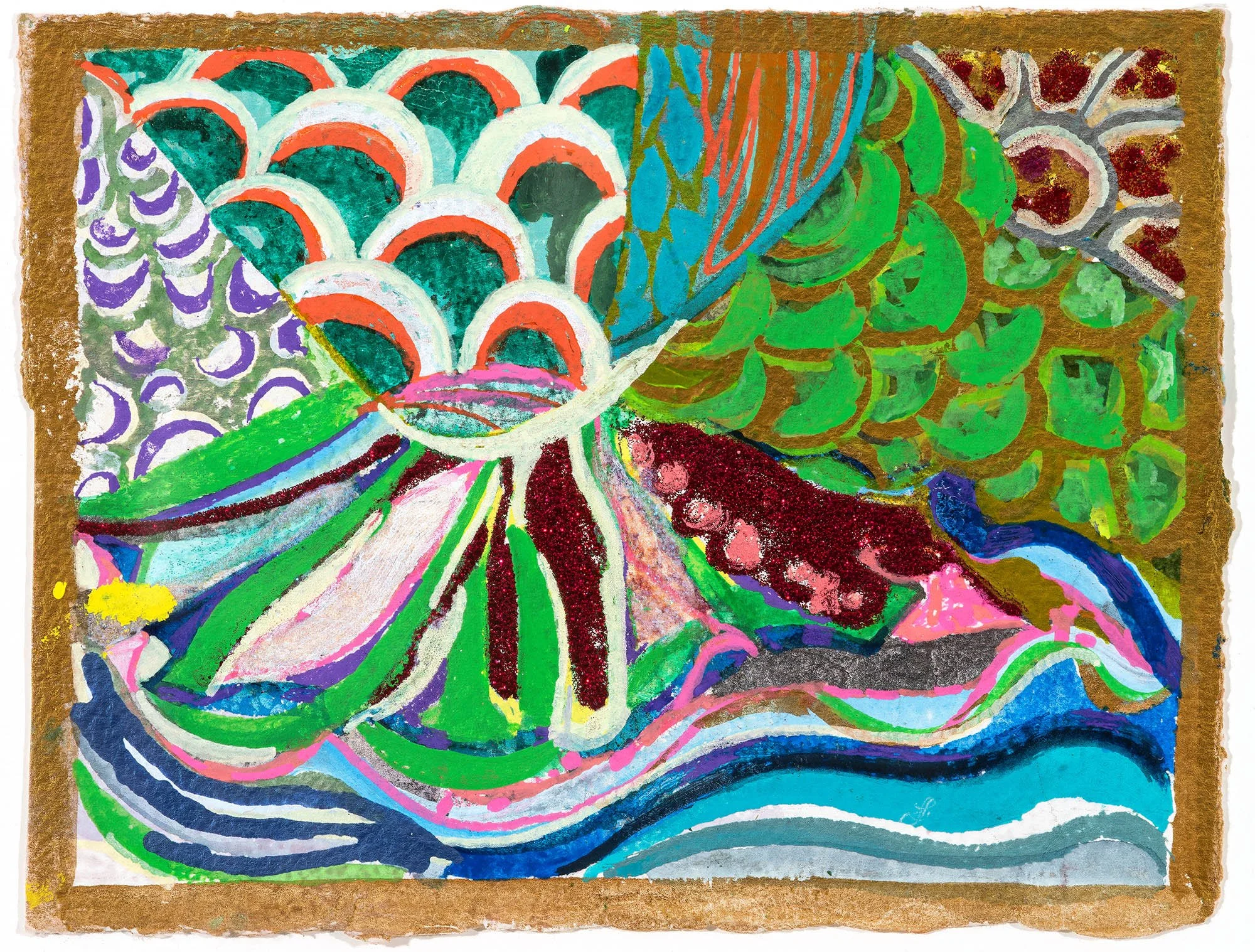 Koi Adventure 3, 2026, Mixed media on paper, 11.5 x 13.5 inches