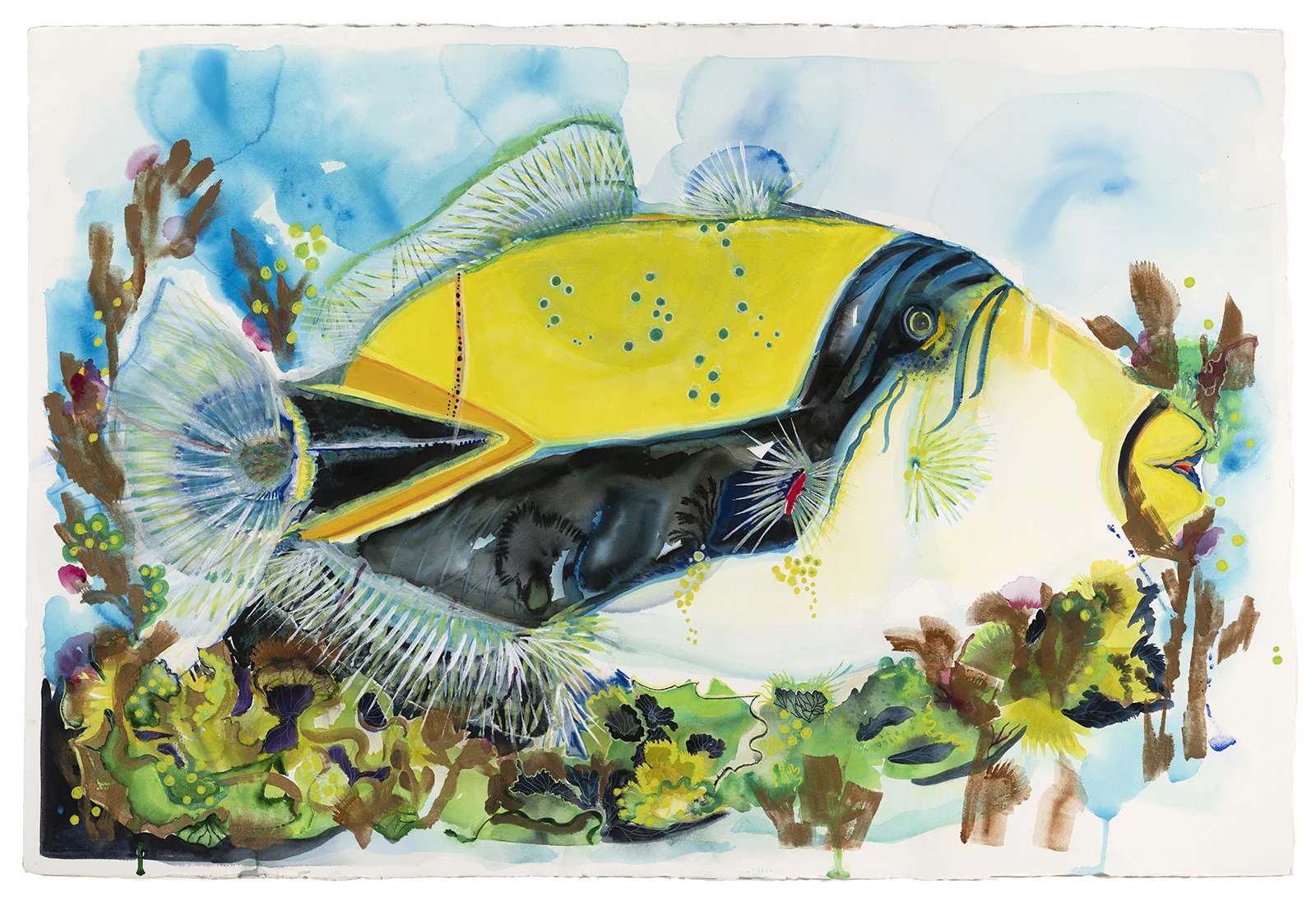 Humuhumunukunukuapua'a or We Will Shout and Swim About the Coral Beneath the Sea, 2019, Watercolor on paper, 40 x 60 in.