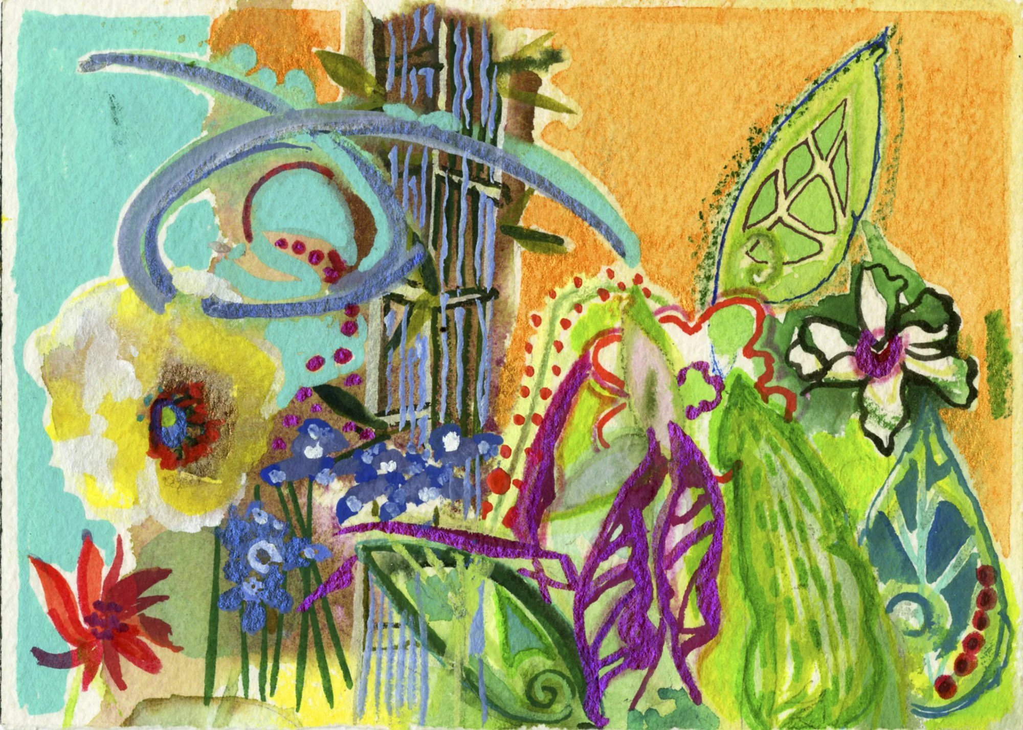Small Flowers in Aqua and Orange, 2026