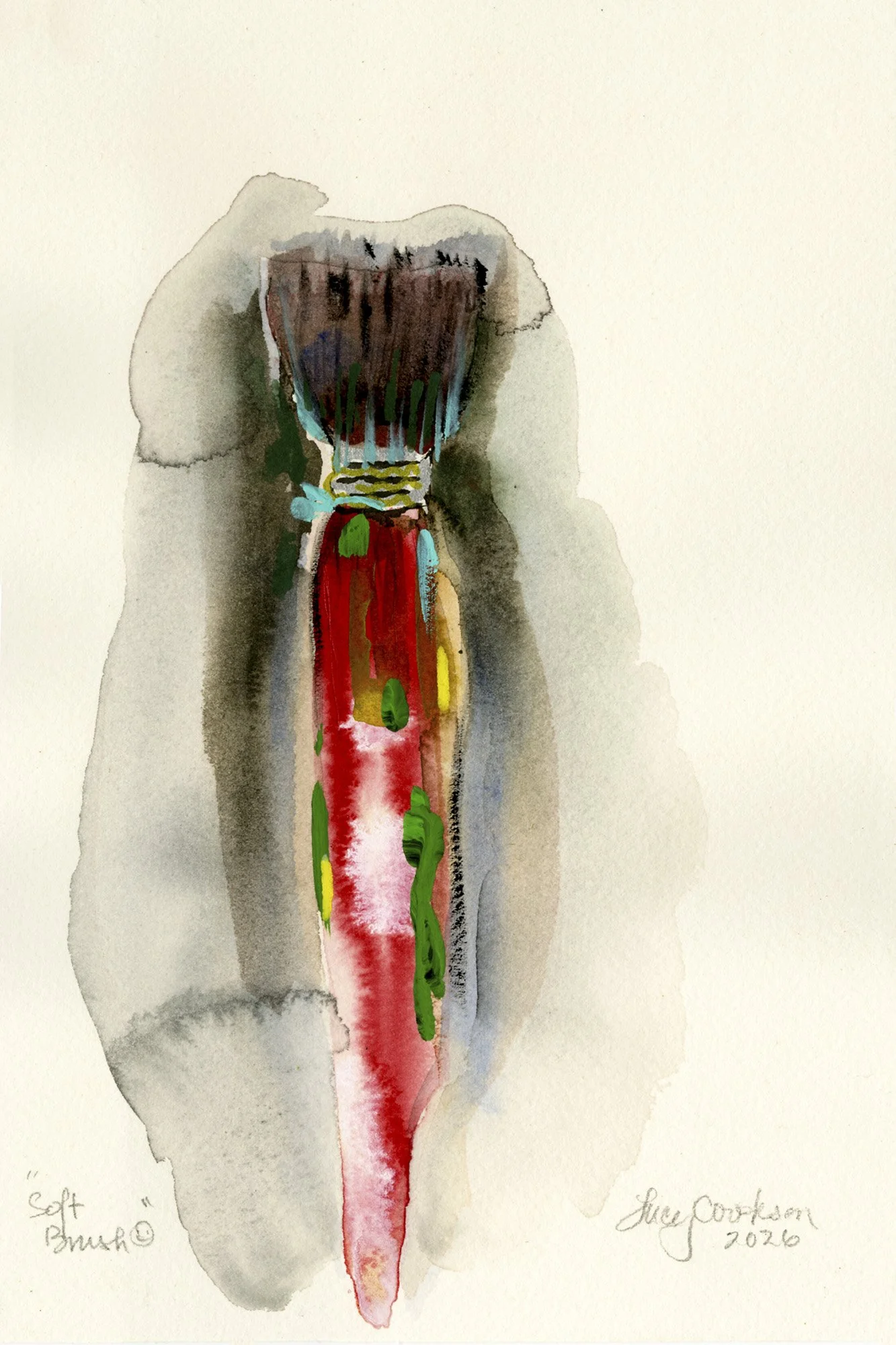 Soft Brush, 2026, Watercolor and gouache on paper, 10.375 x 6.75 inches