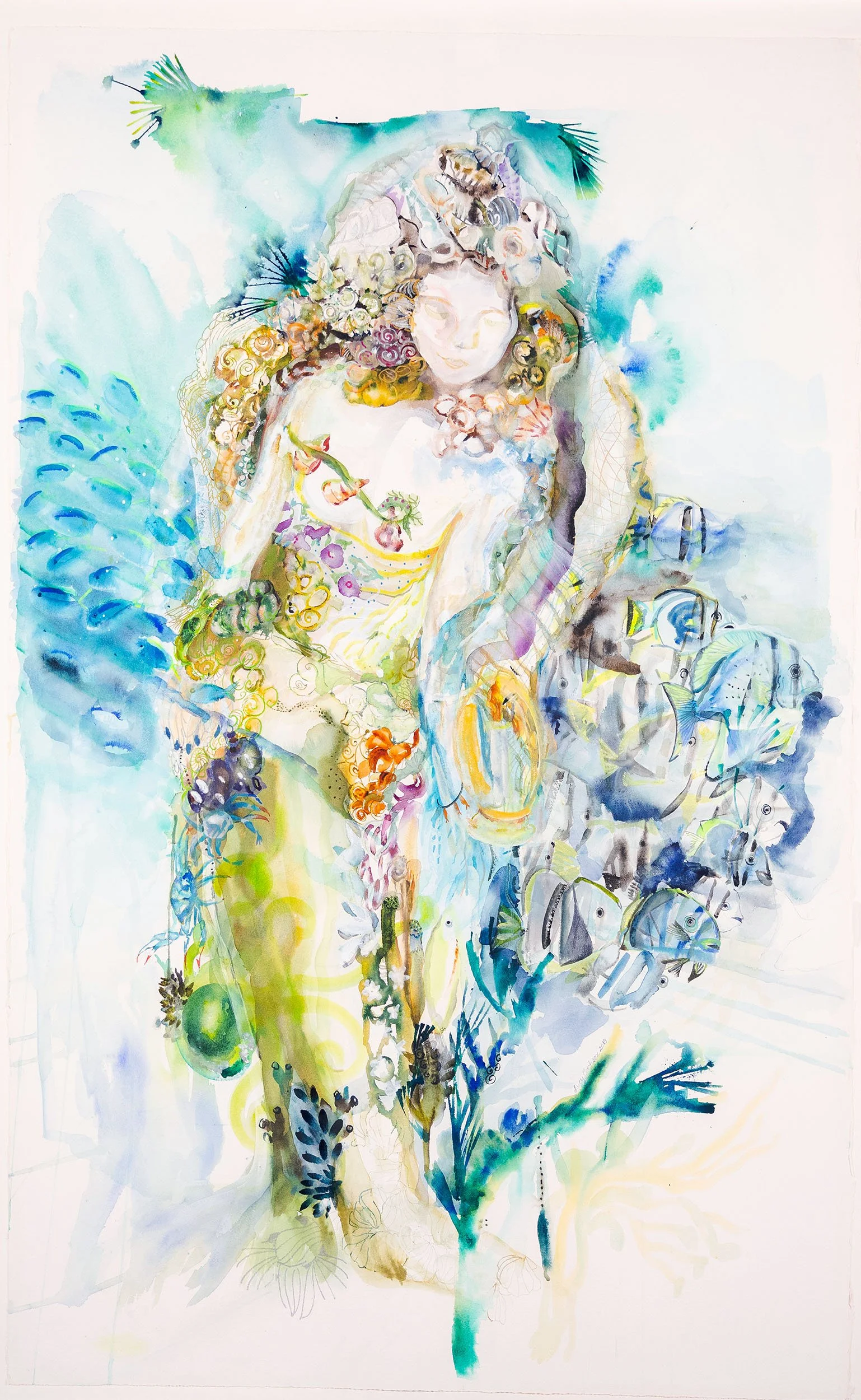 Marina in The Morning, Lady Madonna, 2019, Watercolor and gouache on paper, 60 x 40 inches