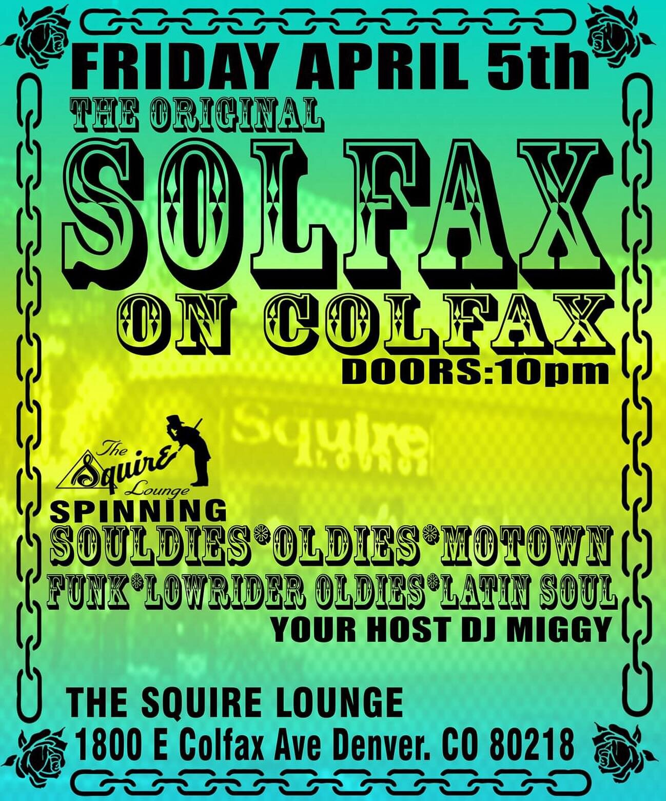 April showers leave you feeling fresh! Fresh enough to come out for SOLFAX! @djmiggy303 always keeps it minty with his mixes and selections while we will make sure you get that beak wet! Come on down to Colfax and get some soul in your holes!