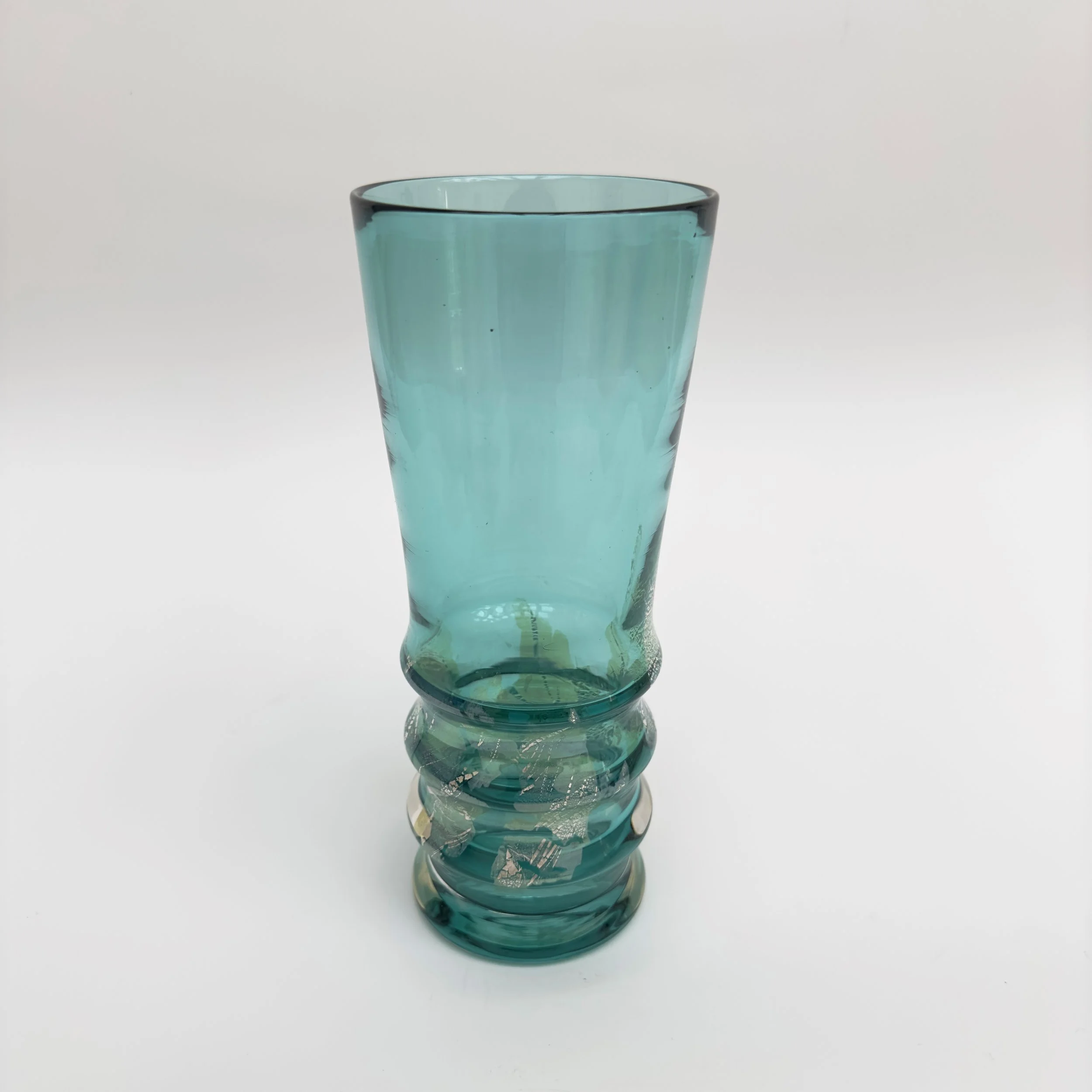 John Shoemaker: Slate Blue Tall Glass/Vase with Silver Leaf, JCS125