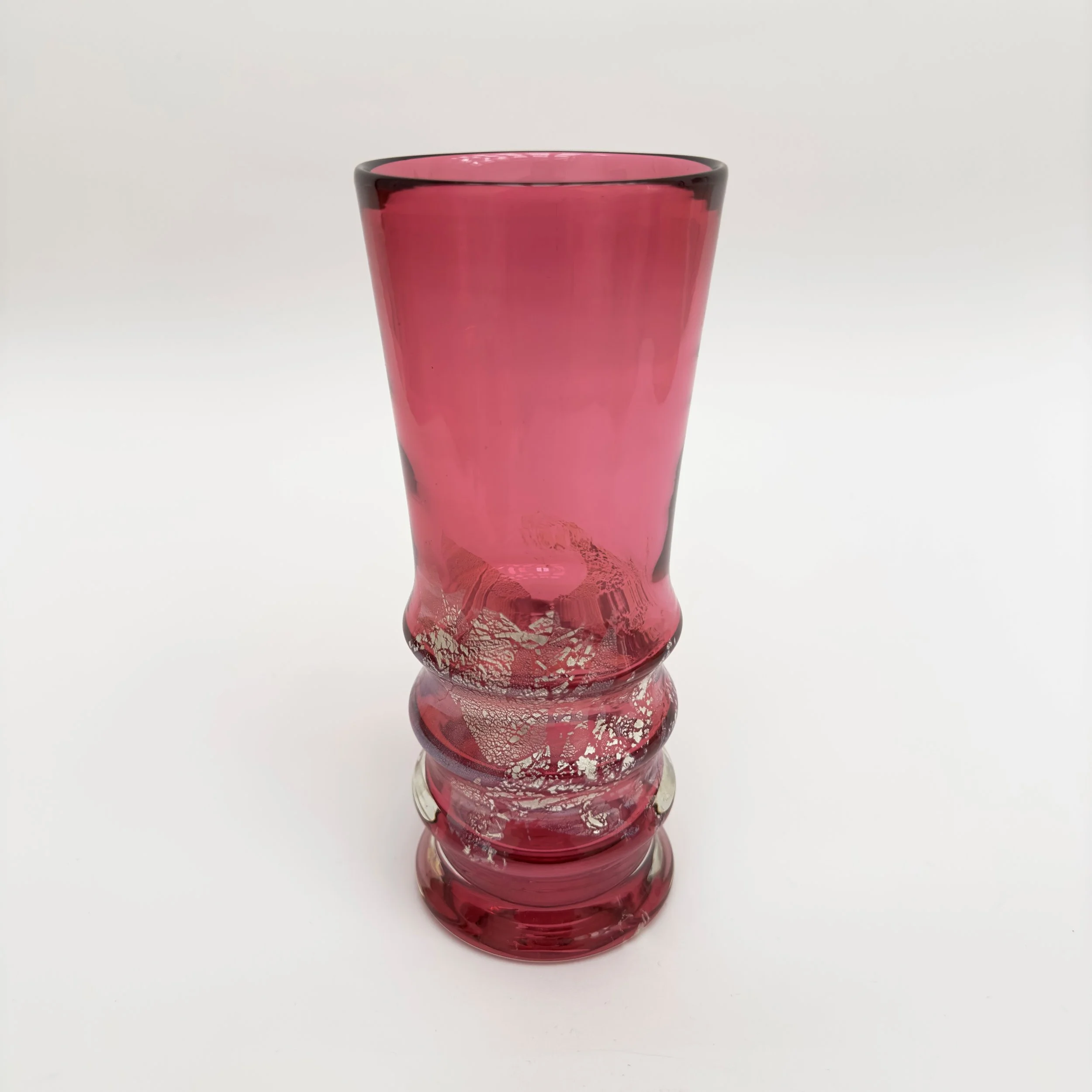 John Shoemaker: Pink Tall Glass/Vase with Silver Leaf, JCS122