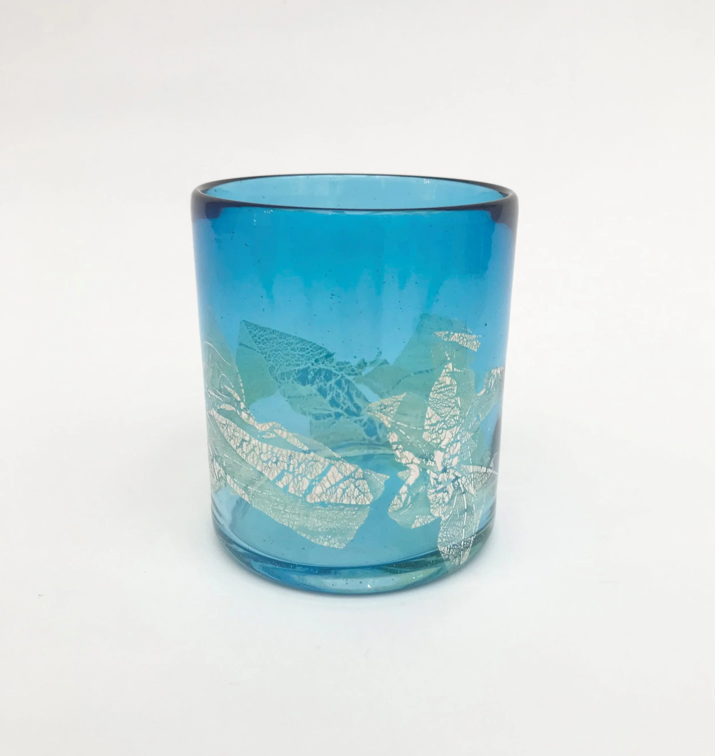 John Shoemaker: Aqua Rocks Glass with Silver Leaf, JCS131