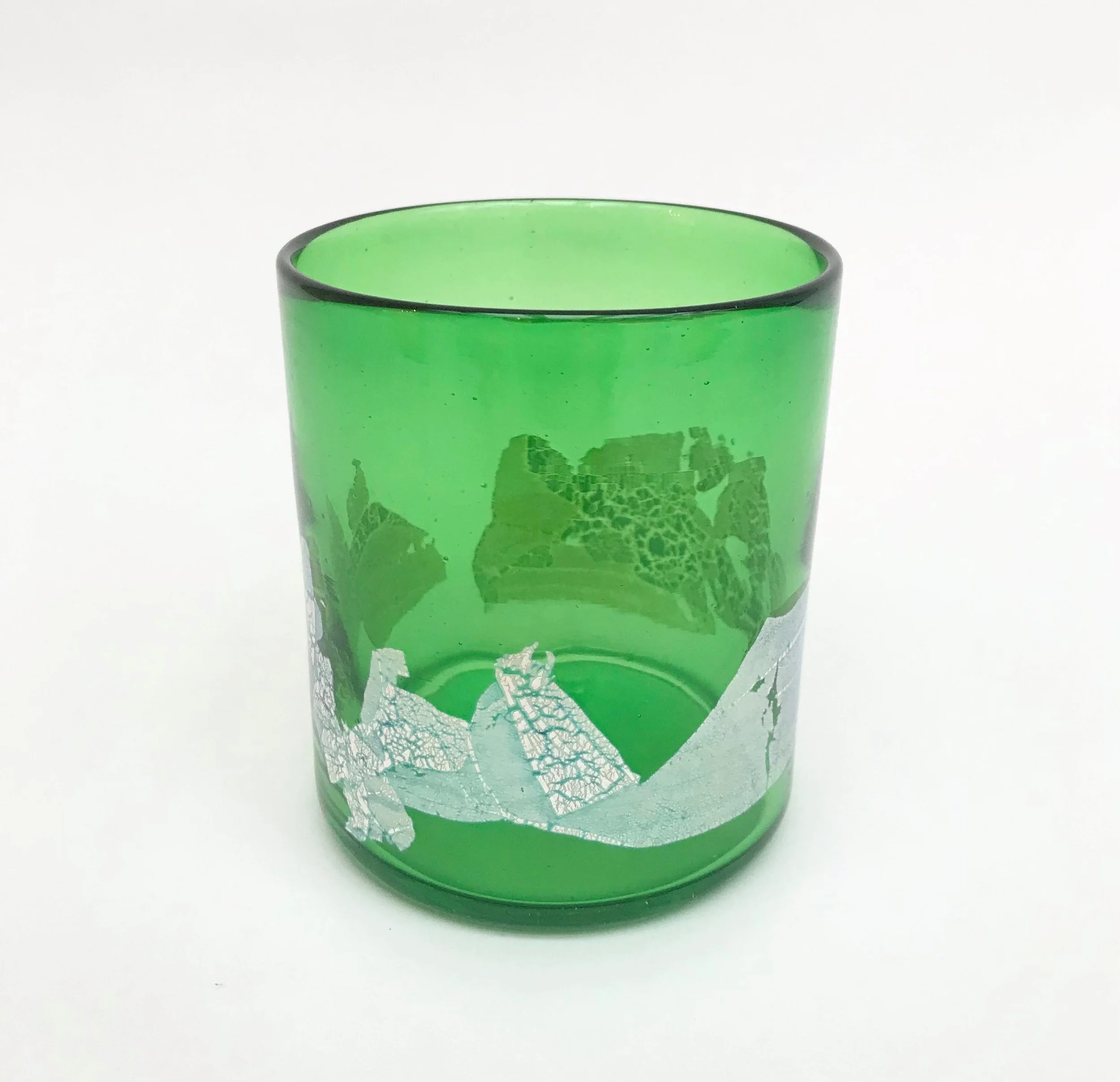 John Shoemaker: Emerald Rocks Glass with Silver Leaf, JCS93, JCS115