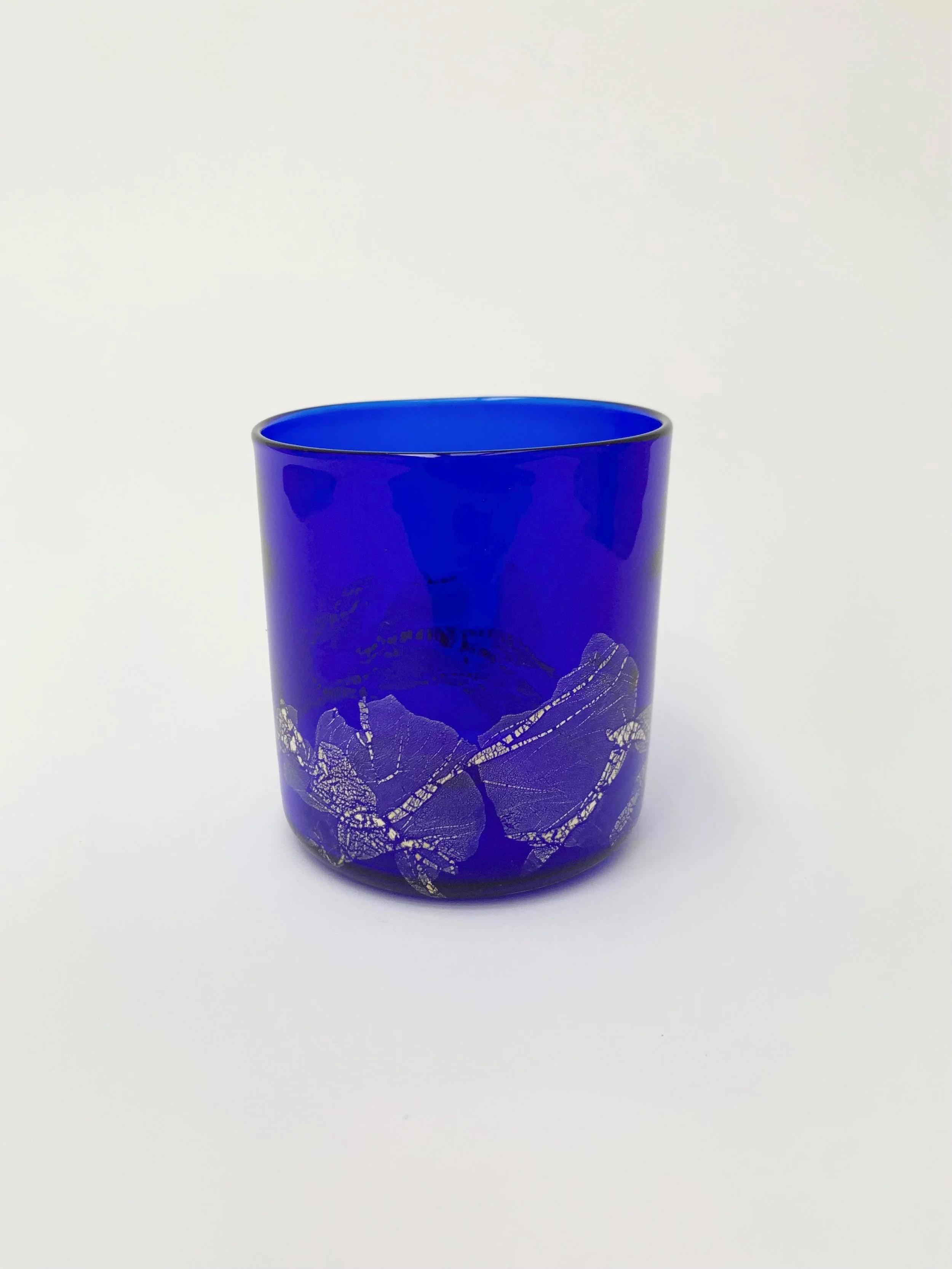 John Shoemaker: Cobalt Rocks Glass with Silver Leaf, JCS97