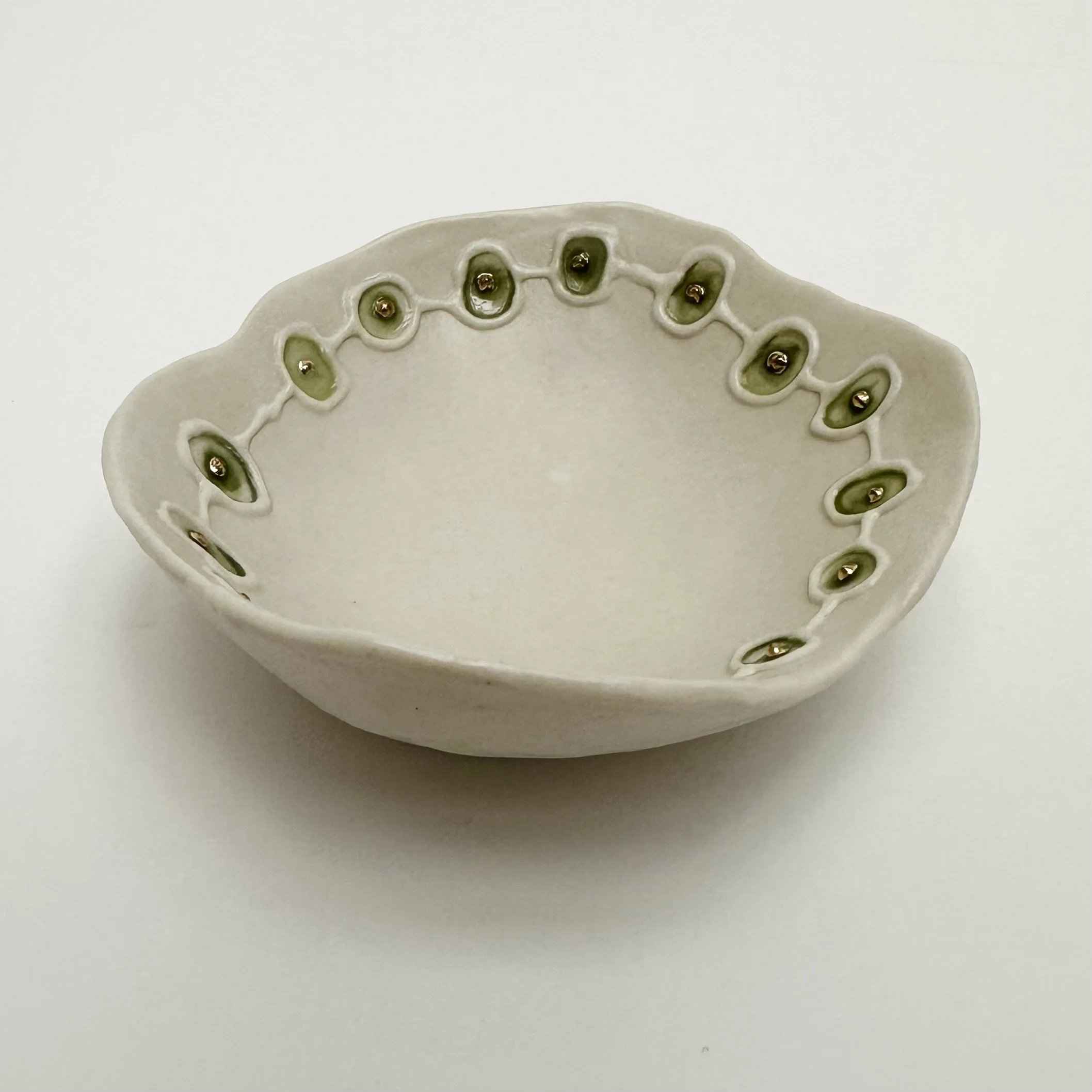 Maria Bruckman: Small Bowl with Green Circles Rim MB264