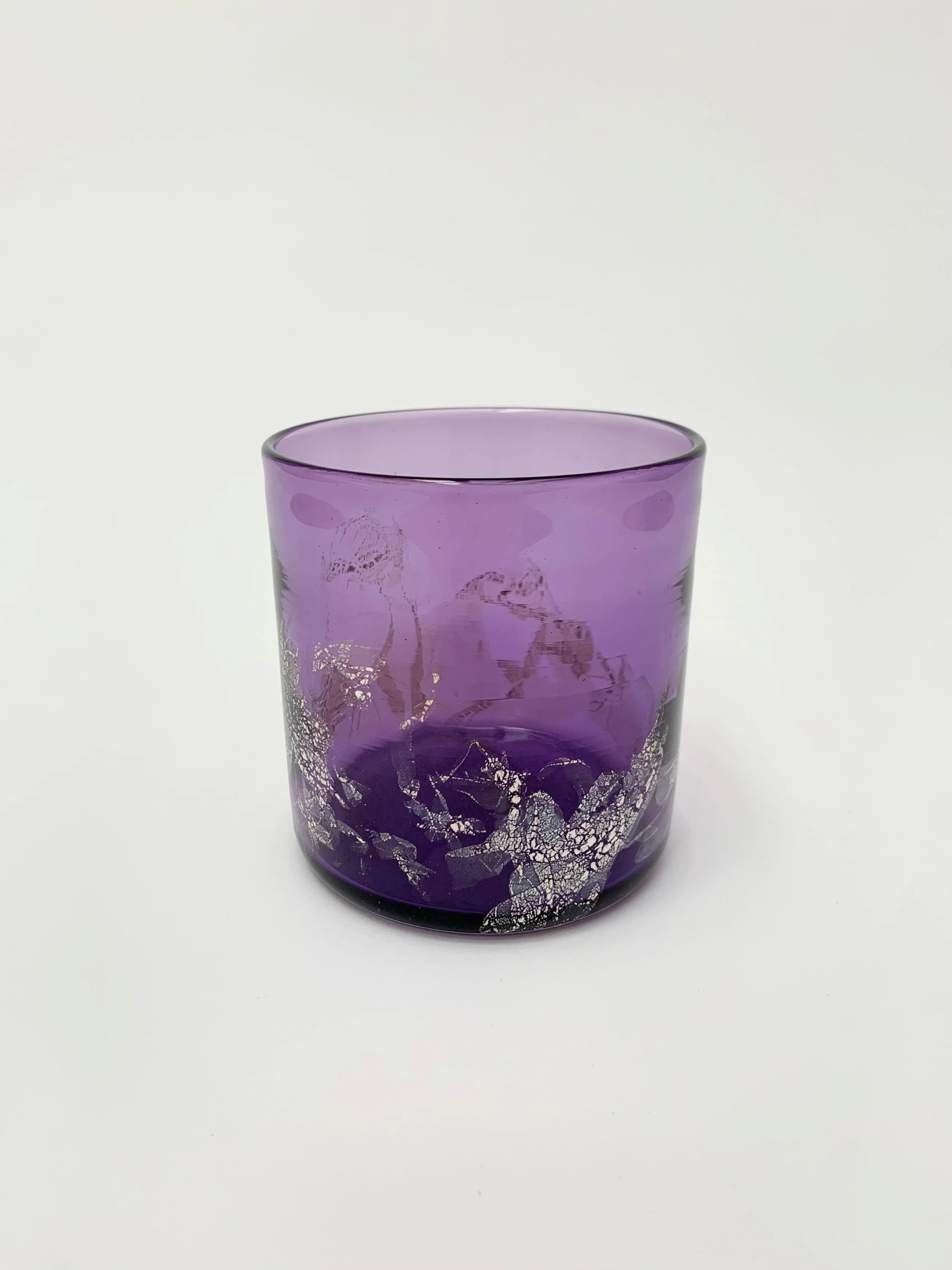 John Shoemaker: Amethyst Rocks Glass with Silver Leaf, JCS130