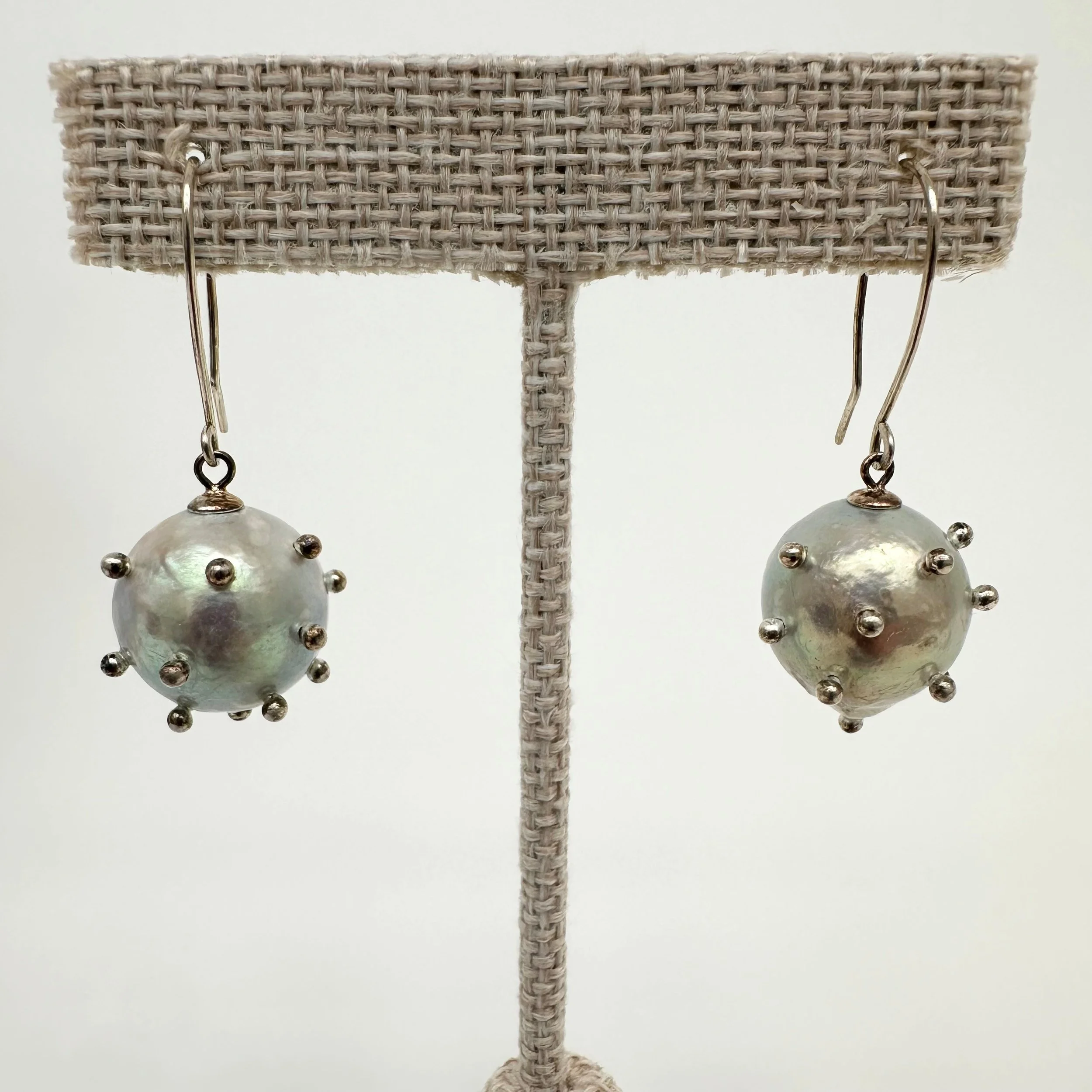 Tiffany Stroh: Silver Polka Dot Pearl Earrings, TAS1