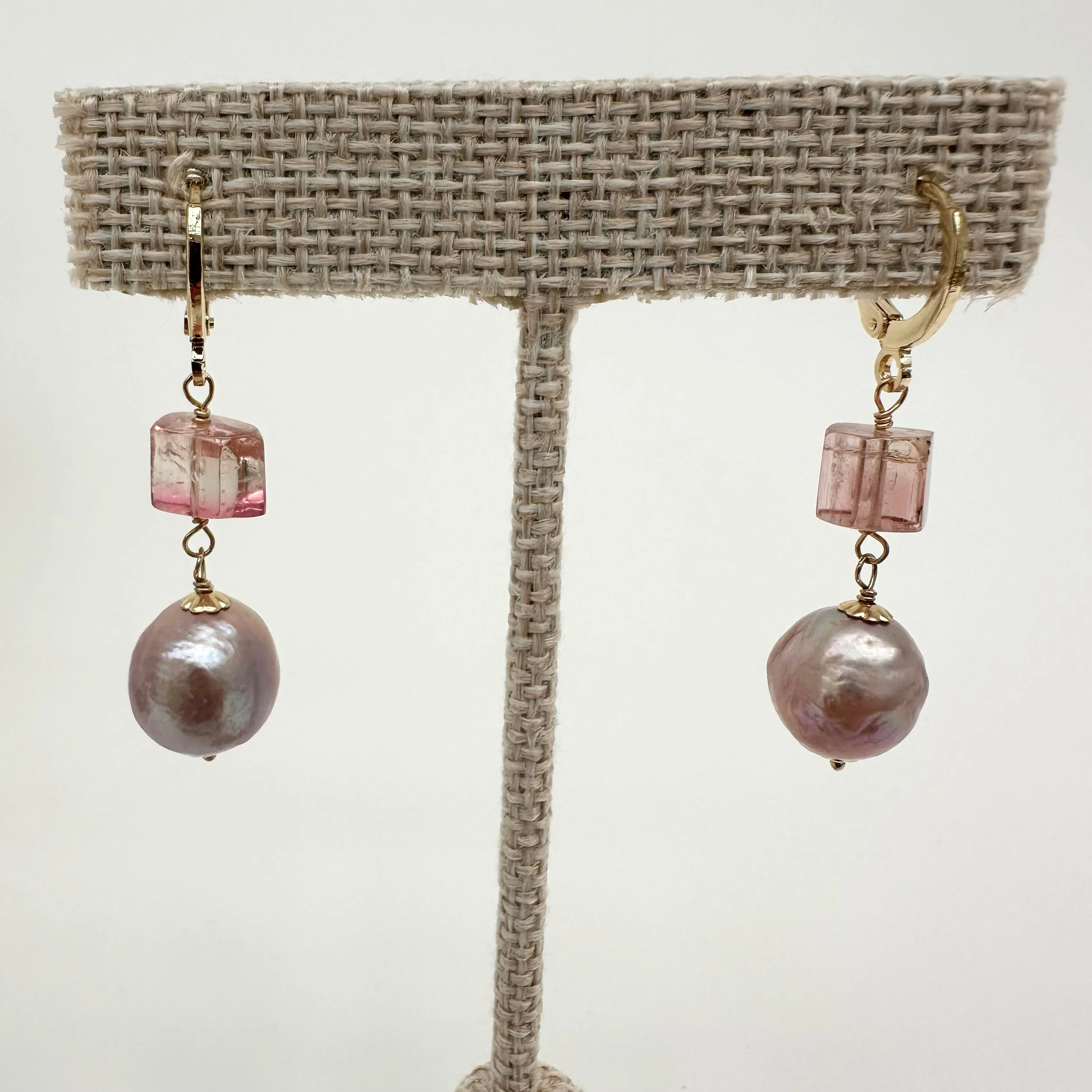 Tiffany Stroh: Pink Tourmaline and Pearl Earrings, TAS2