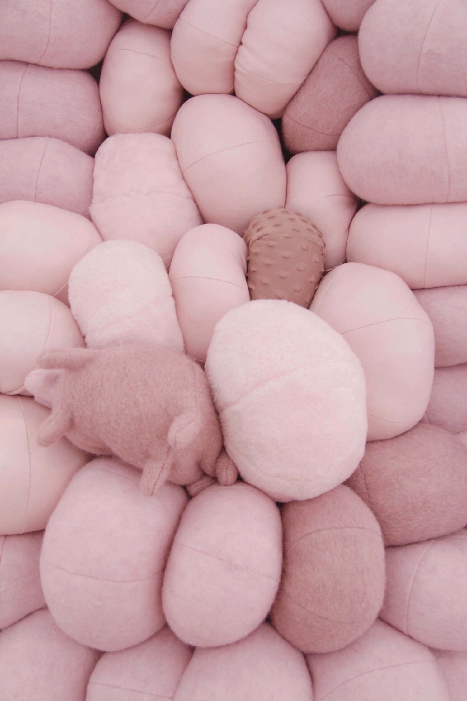  Pushback, 2019   Installation of 45 soft sculptures in fixed shelving 