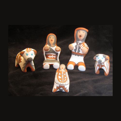 PN10 Jemez Mary Small Pottery, Nativity Set,  5 pieces in clay, with painted detail