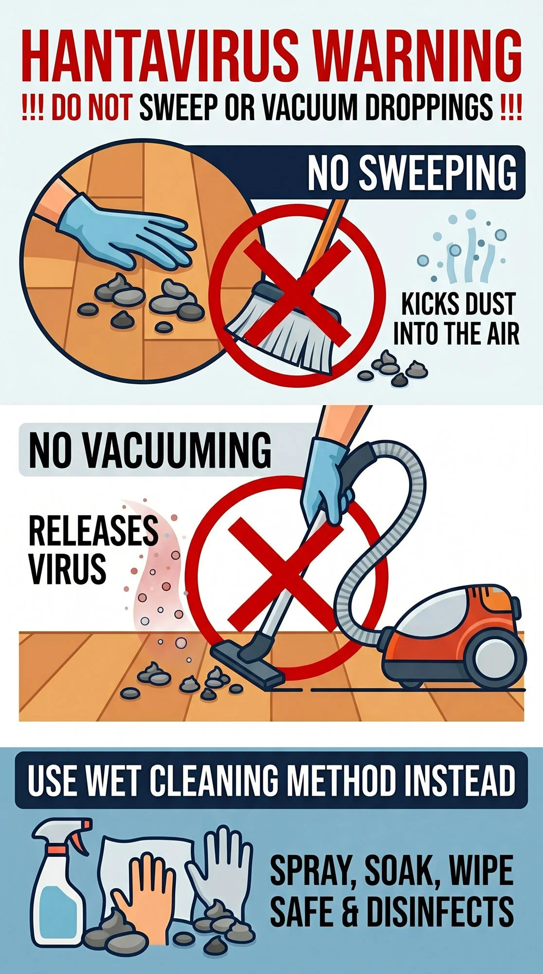 hantavirus safety warning do not sweep or vacuum rodent droppings in ny