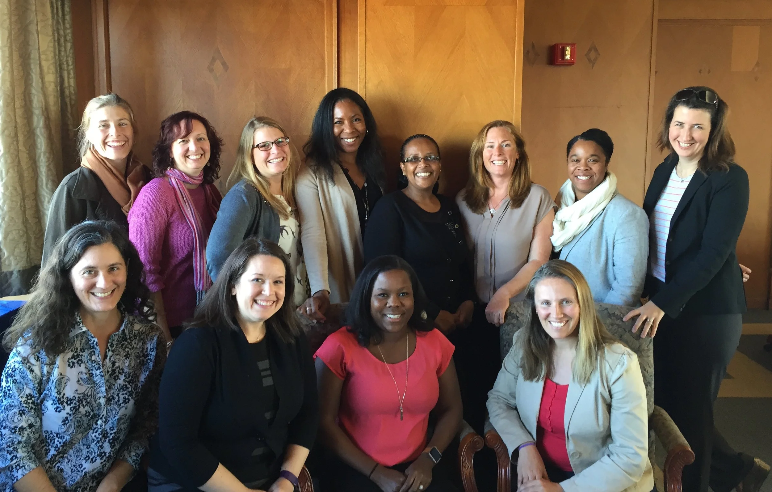 ESWN Leadership Board pictured in November 2016 at the University of Pittsburgh: (Back row, L to R) Emily Fischer, Meredith Hastings, Becca Barnes, Aisha Morris, Asmeret Berhe, Christine Wiedinmyer, Melanie Harrison Okoro, Tracey Holloway; (Front Row) Erika Marin-Spiotta, Manda Adams, Melissa Burt, Maura Hahnenberger. (Not pictured: Rachel Licker)
